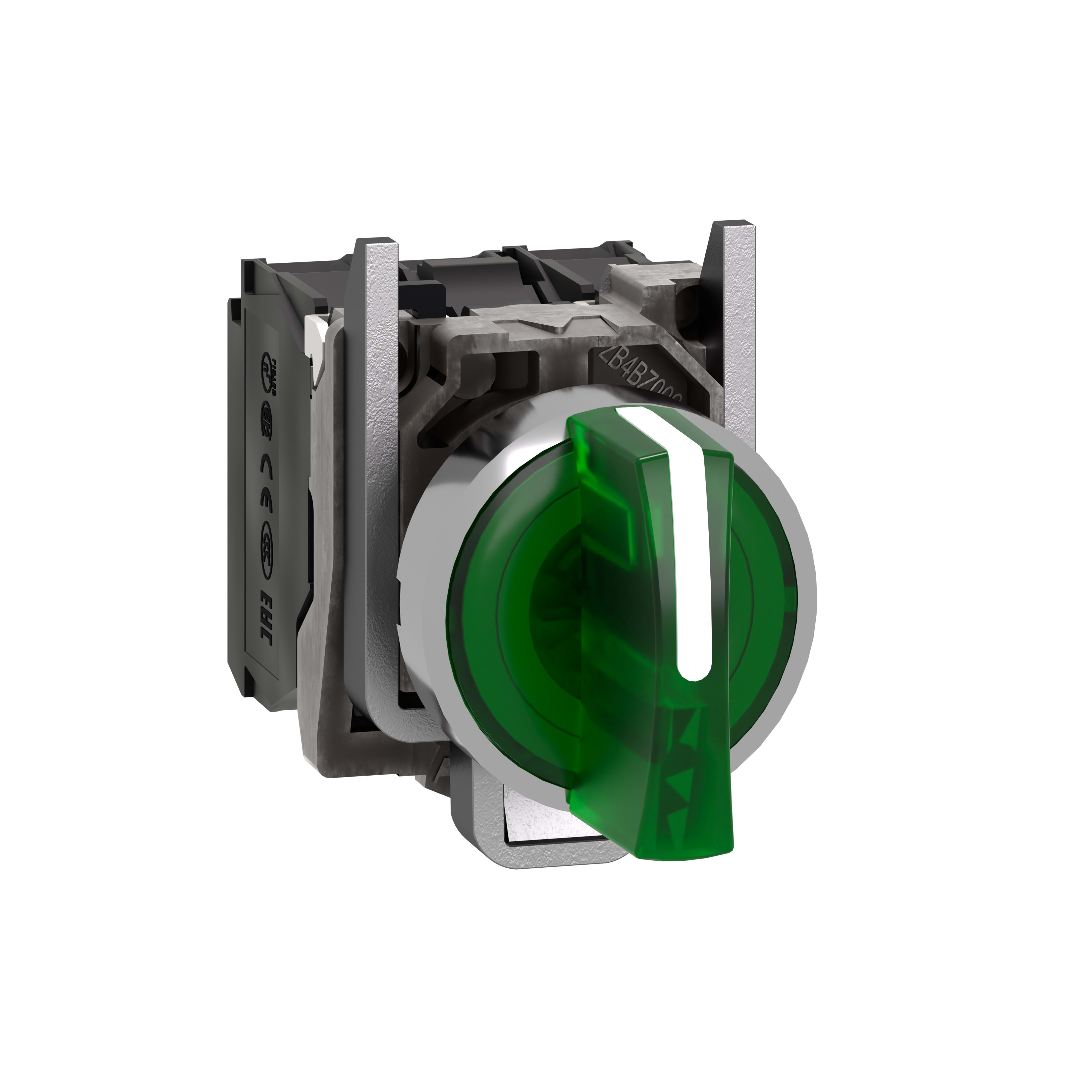 SCHNEIDER ELECTRIC - Selettore luminoso verde completo Ø22 3-pos. fisse 1NO+1NC 230V- LED universale