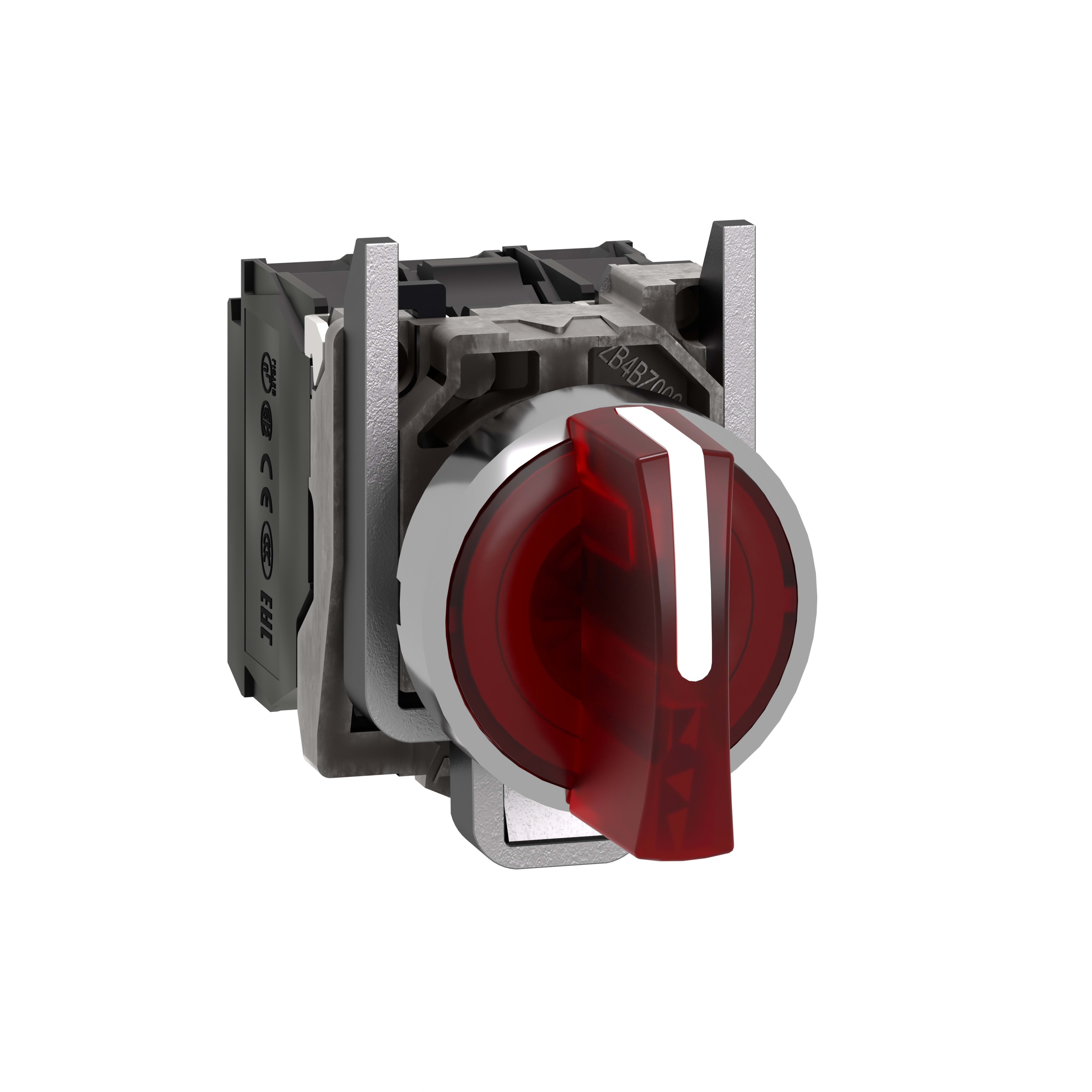 SCHNEIDER ELECTRIC - Selettore luminoso rosso completo Ø22 3-pos. fisse 1NO+1NC 230Vac- LED universale