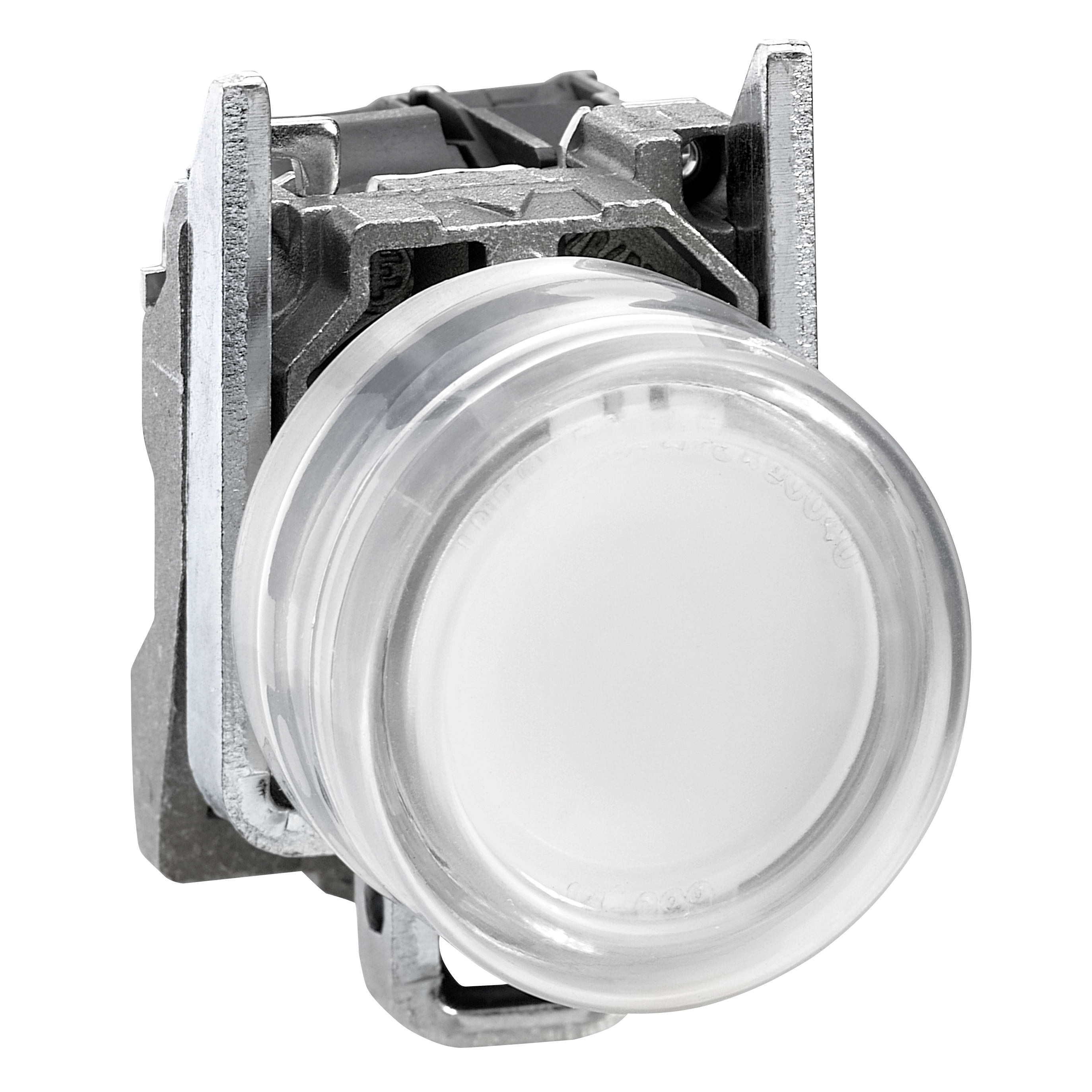 SCHNEIDER ELECTRIC - Pulsante luminoso completo, Harmony XB4, metallo, a filo ghiera, bianco, Ø22 mm, ad impulso, con cappuccio, 24...120 V AC/DC, 1 NO, ATEX