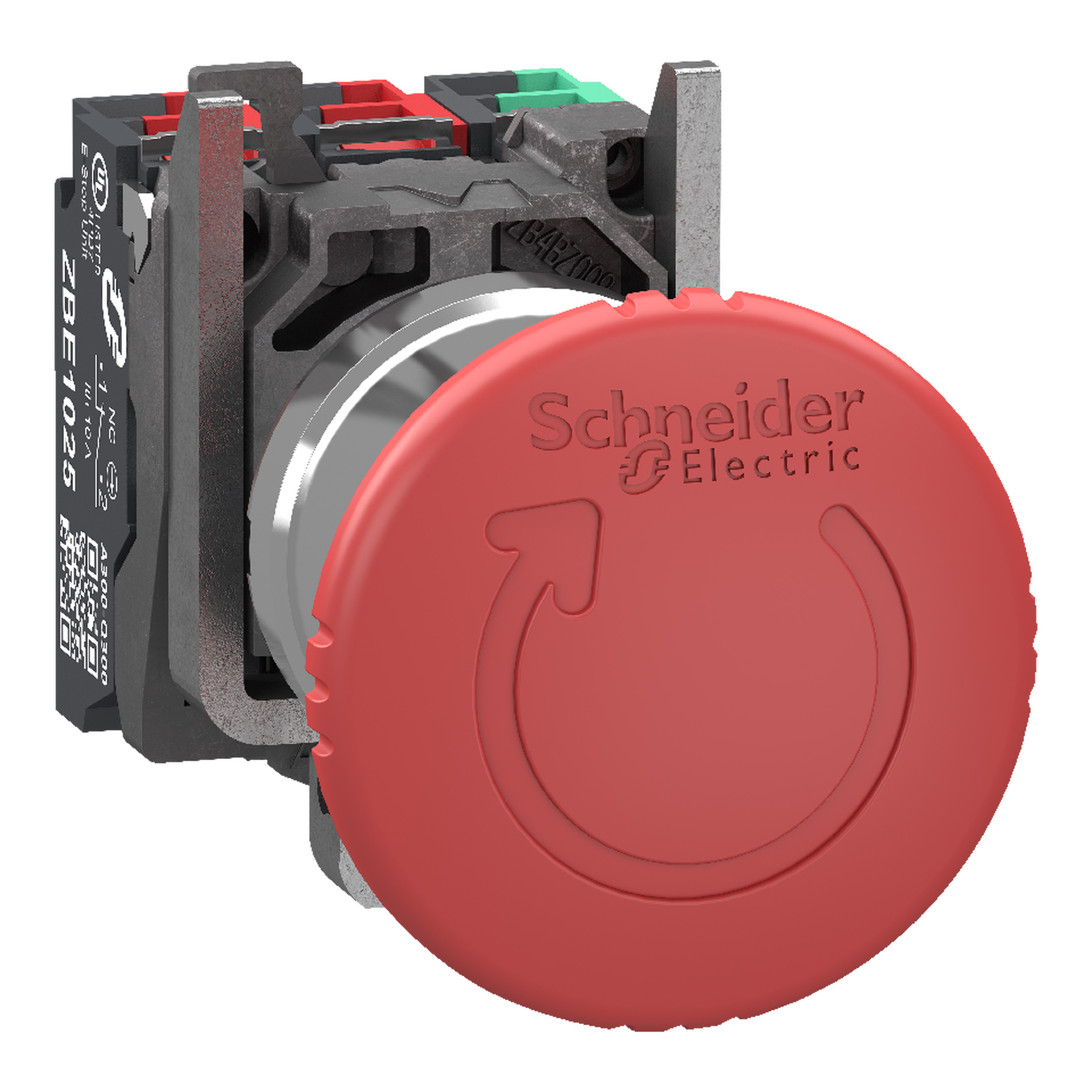 SCHNEIDER ELECTRIC - Pulsante arresto di emergenza, Harmony XB4, metallo, fungo rosso 40 mm, 22 mm, girare per sbloccare, 2NC+1NO, contatti Push-in