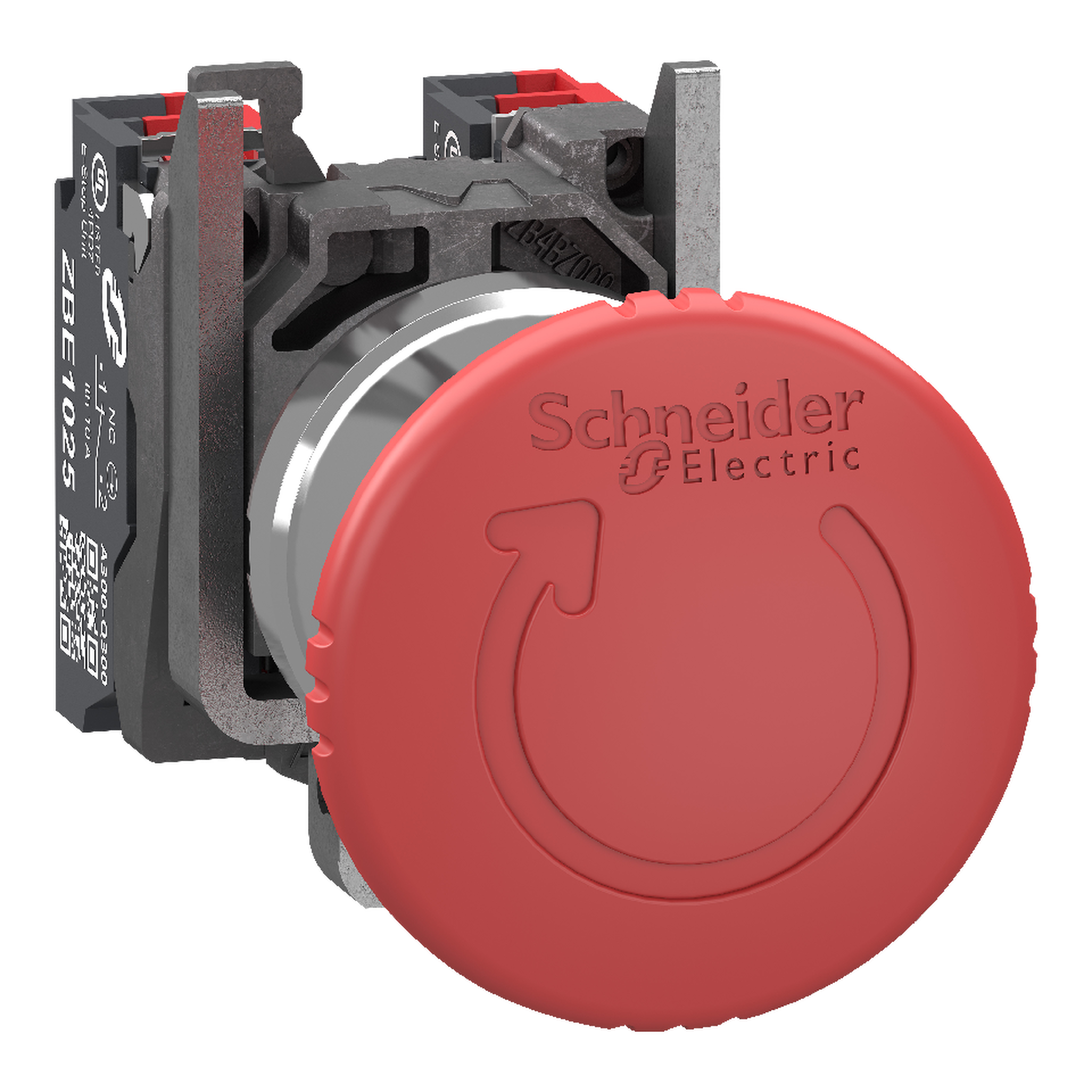 SCHNEIDER ELECTRIC - Pulsante arresto di emergenza, Harmony XB4, metallo, fungo rosso 40 mm, 22 mm, girare per sbloccare, 2NC, contatti Push-in