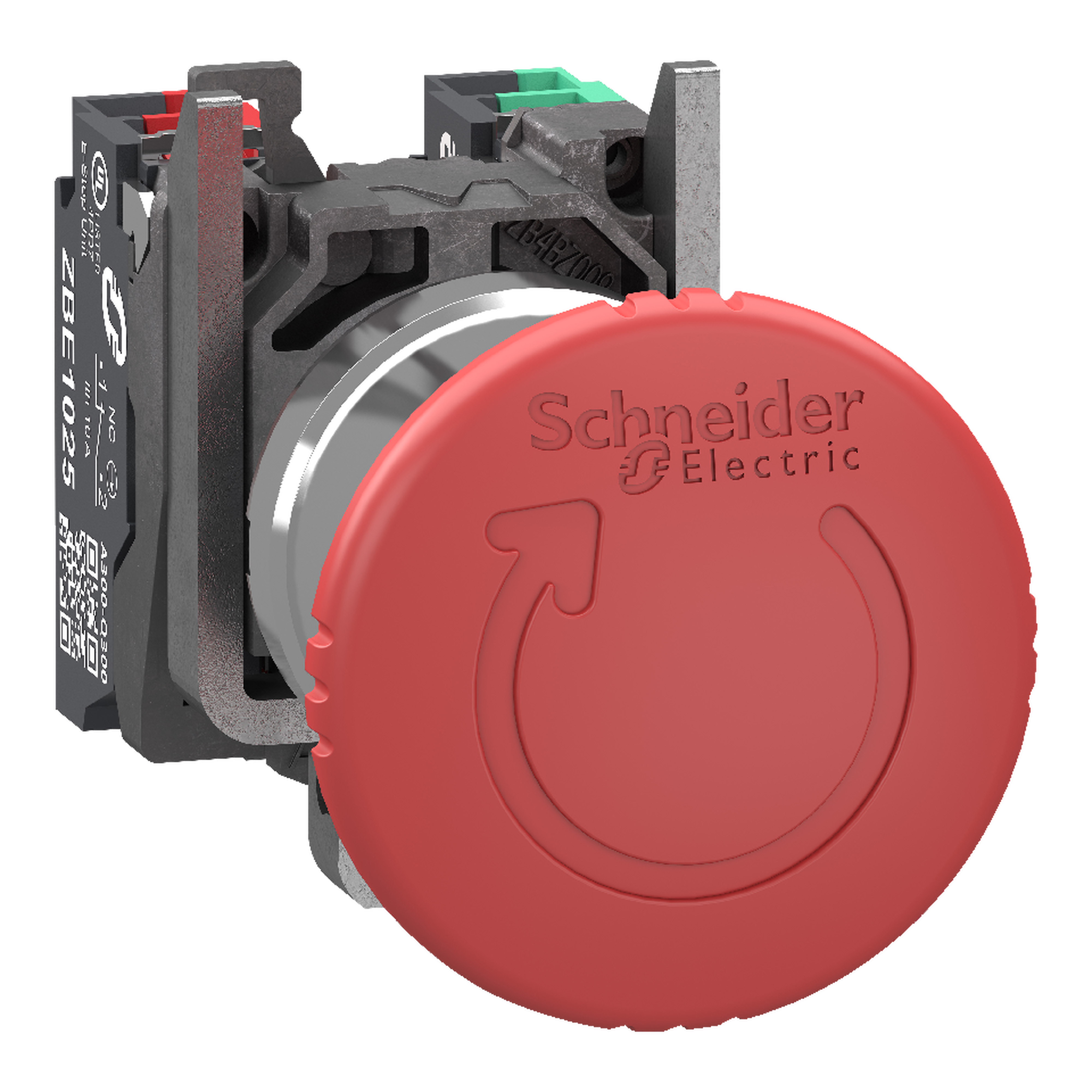 SCHNEIDER ELECTRIC - Pulsante arresto di emergenza, Harmony XB4, metallo, fungo rosso 40 mm, 22 mm, girare per sbloccare, NO + NC, contatti Push-in