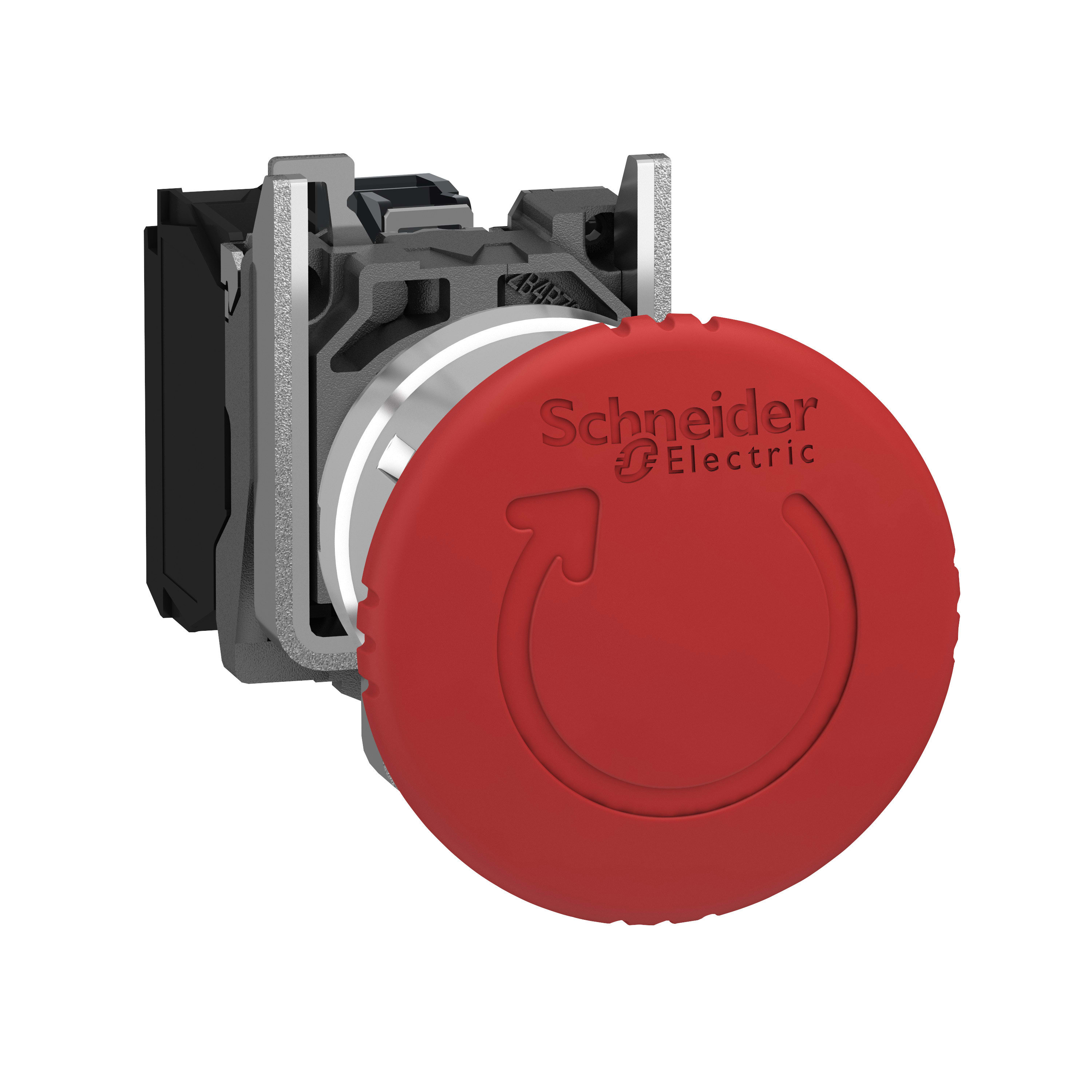 SCHNEIDER ELECTRIC - Harmony XB4, Arresto di emergenza, metallo, fungo rosso Ø40, Ø22, ad aggancio, girare per sbloccare, 1 NC + 1NC auto-monitorato