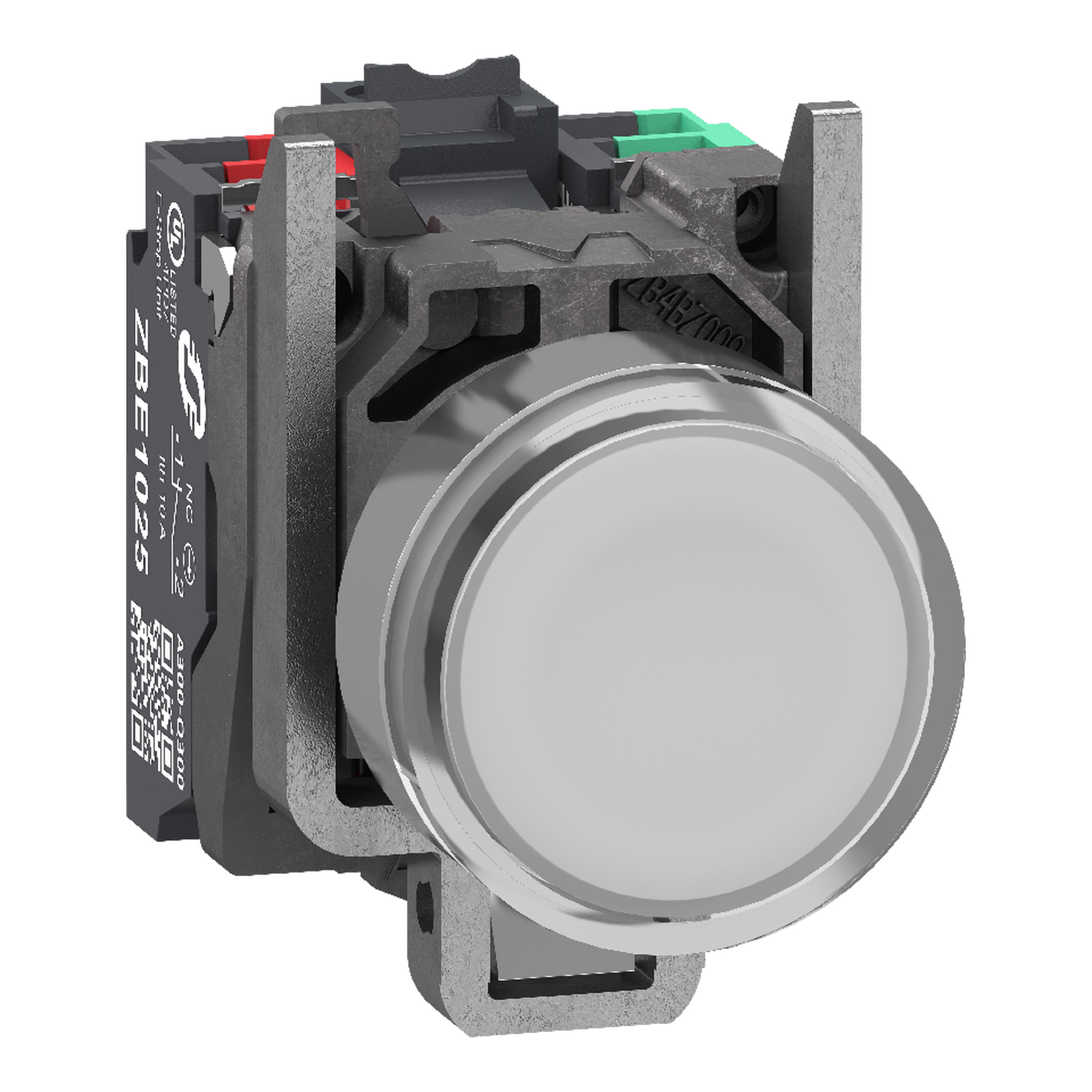SCHNEIDER ELECTRIC - Pulsante luminoso, Harmony XB4, metallo, bianco filoghiera, 22 mm, LED universale, gemma liscia, 1NO + 1NC, 24 V AC DC, Push in