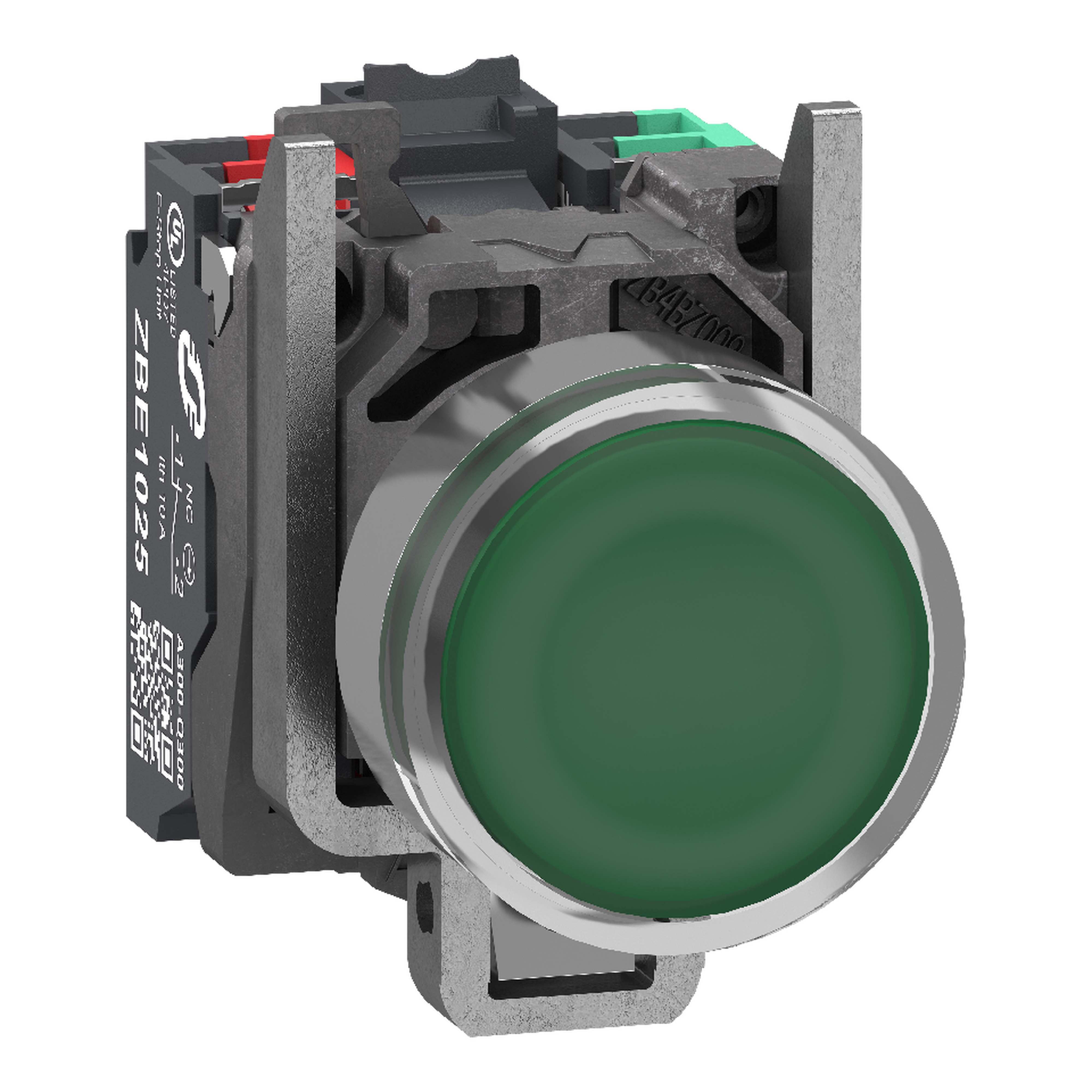 SCHNEIDER ELECTRIC - Pulsante luminoso, Harmony XB4, metallo, verde filoghiera, 22 mm, LED universale, gemma liscia, 1NO + 1NC, 24 V AC DC, Push in XB4BW33B55