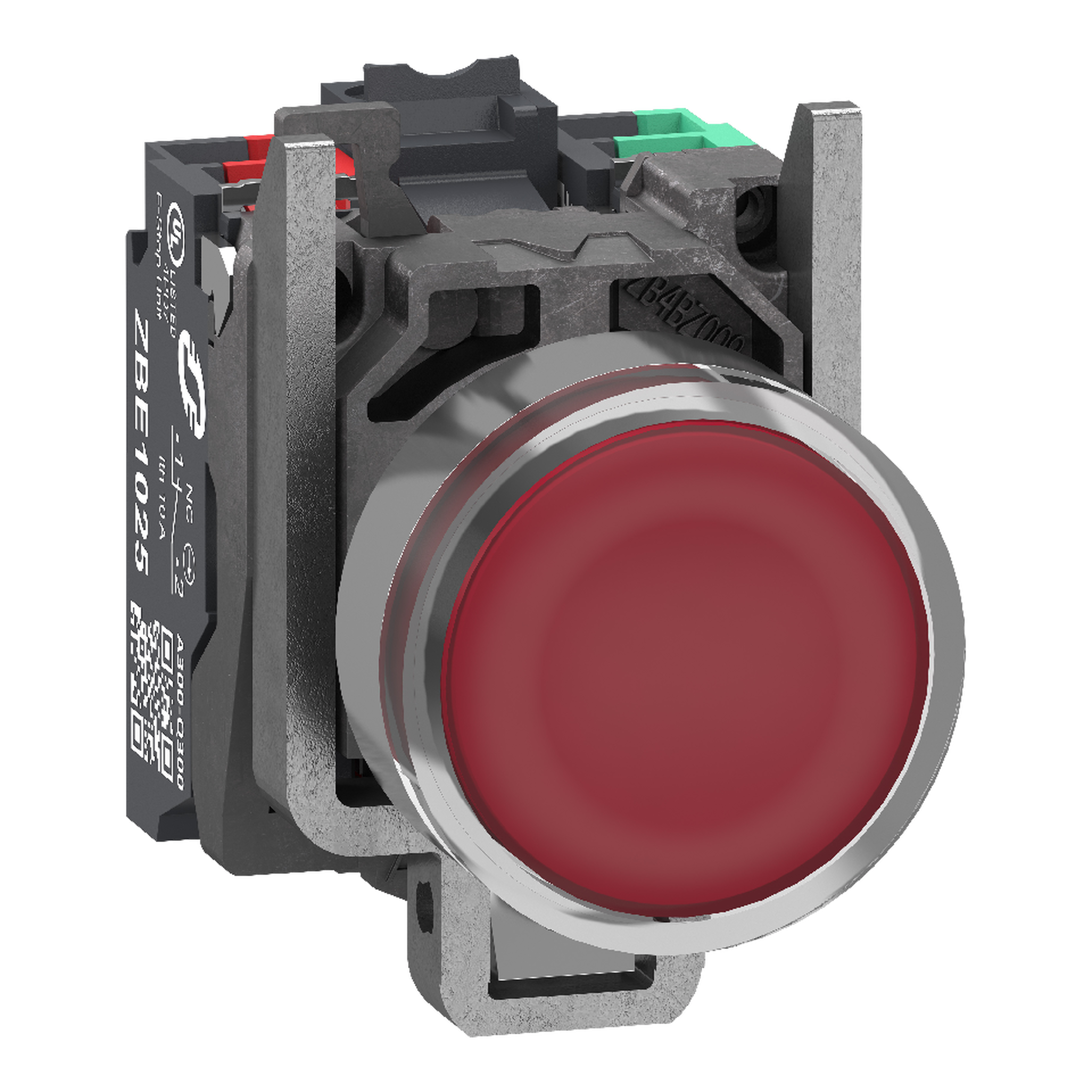 SCHNEIDER ELECTRIC - Pulsante luminoso, Harmony XB4, metallo, rosso filoghiera, 22 mm, LED universale, gemma liscia, 1NO + 1NC, 24 V AC DC, Push in