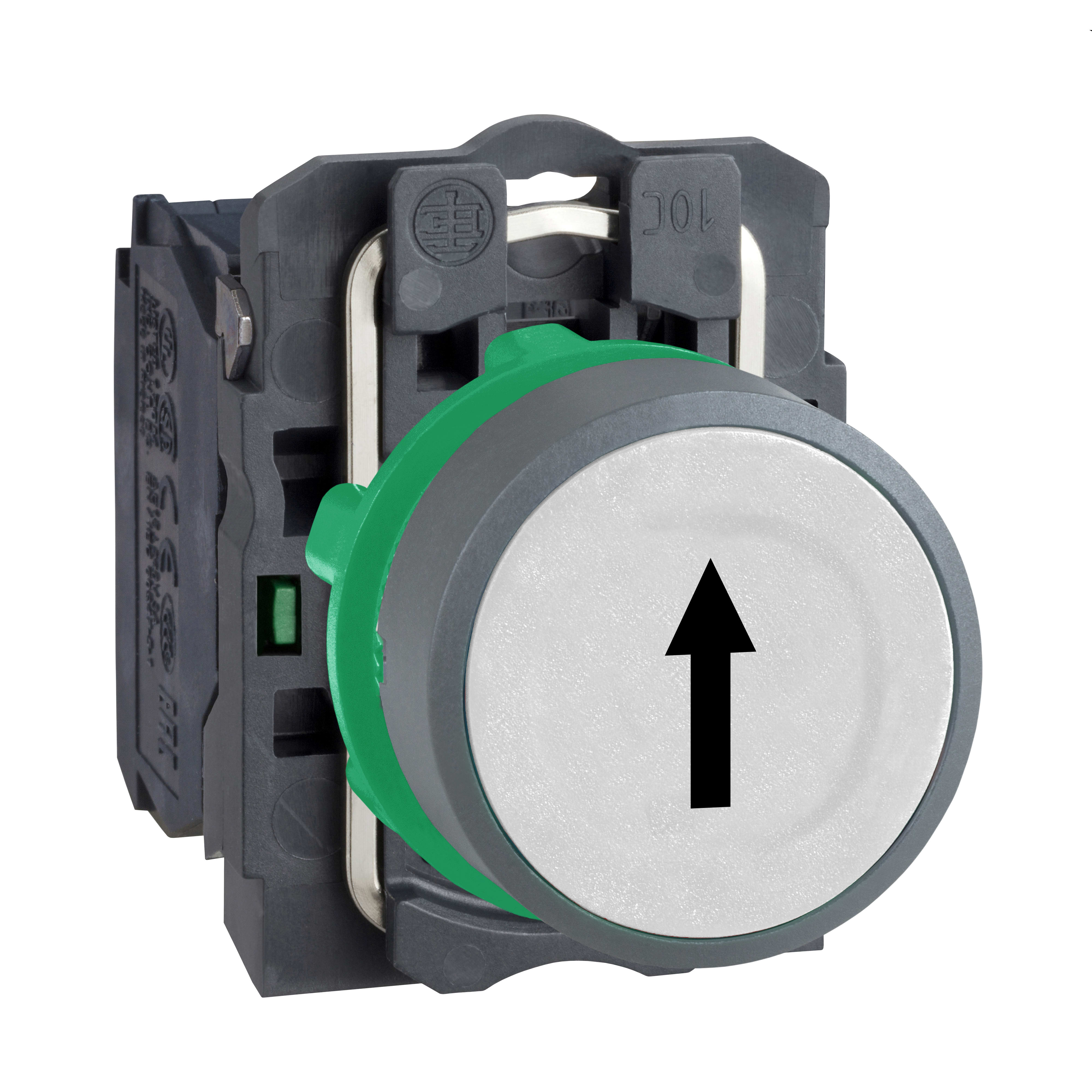 SCHNEIDER ELECTRIC - Pulsante bianco freccia 1NO ghiera grigia