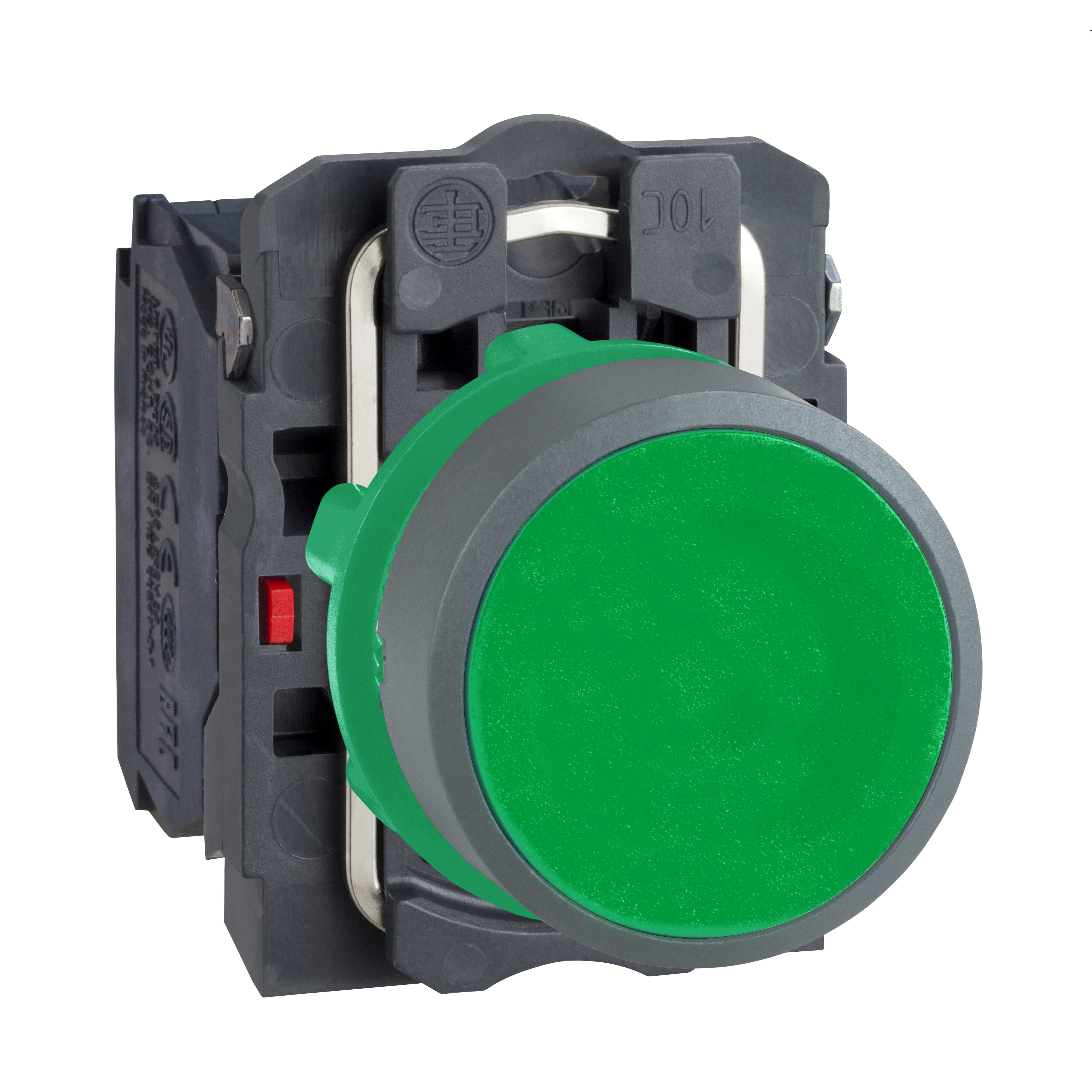 SCHNEIDER ELECTRIC - Pulsante verde NO+NC ghiera grigia