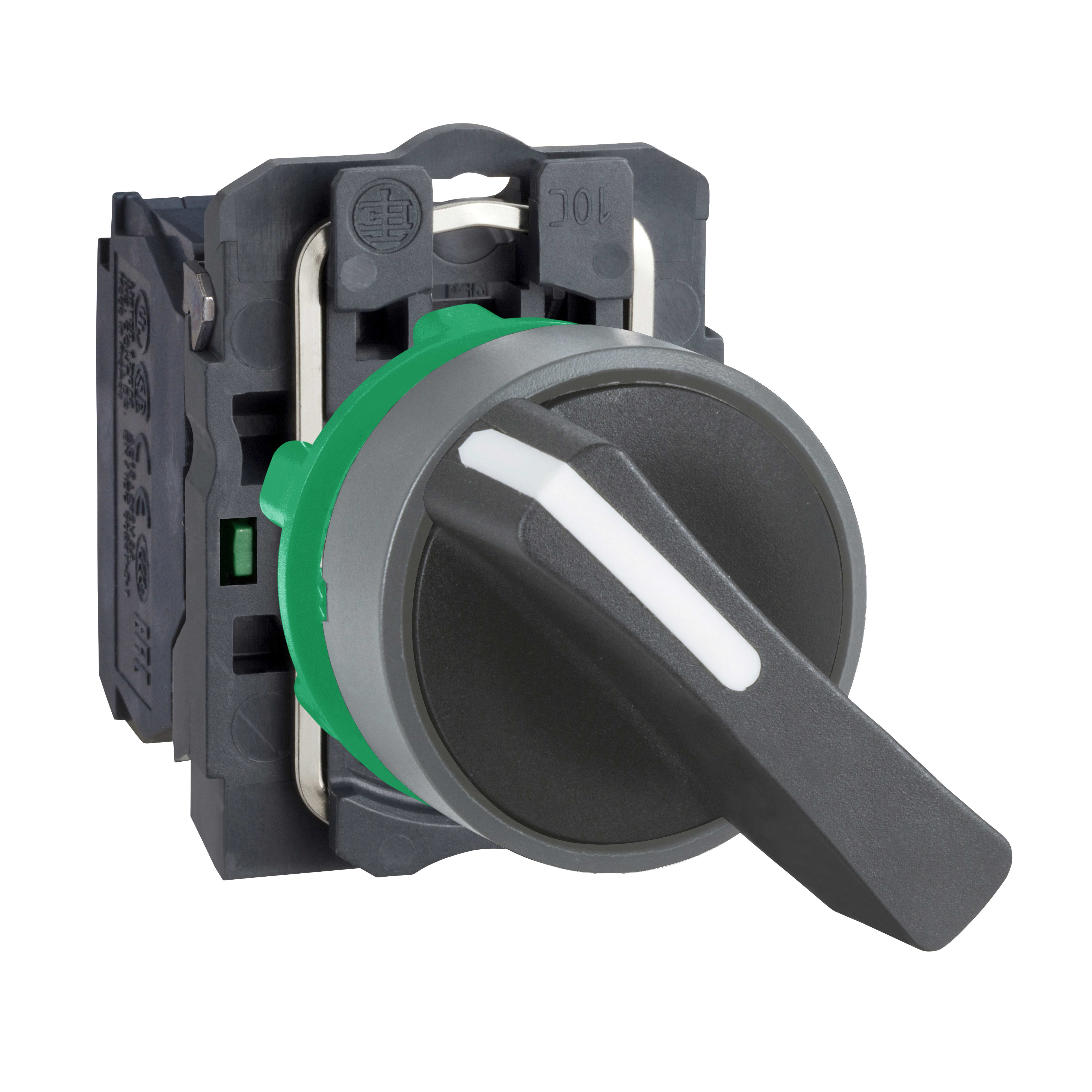 SCHNEIDER ELECTRIC - Selettore, Harmony XB5, ghiera grigia, 22mm, 2 posizioni fisse, leva lunga nera, 1NO