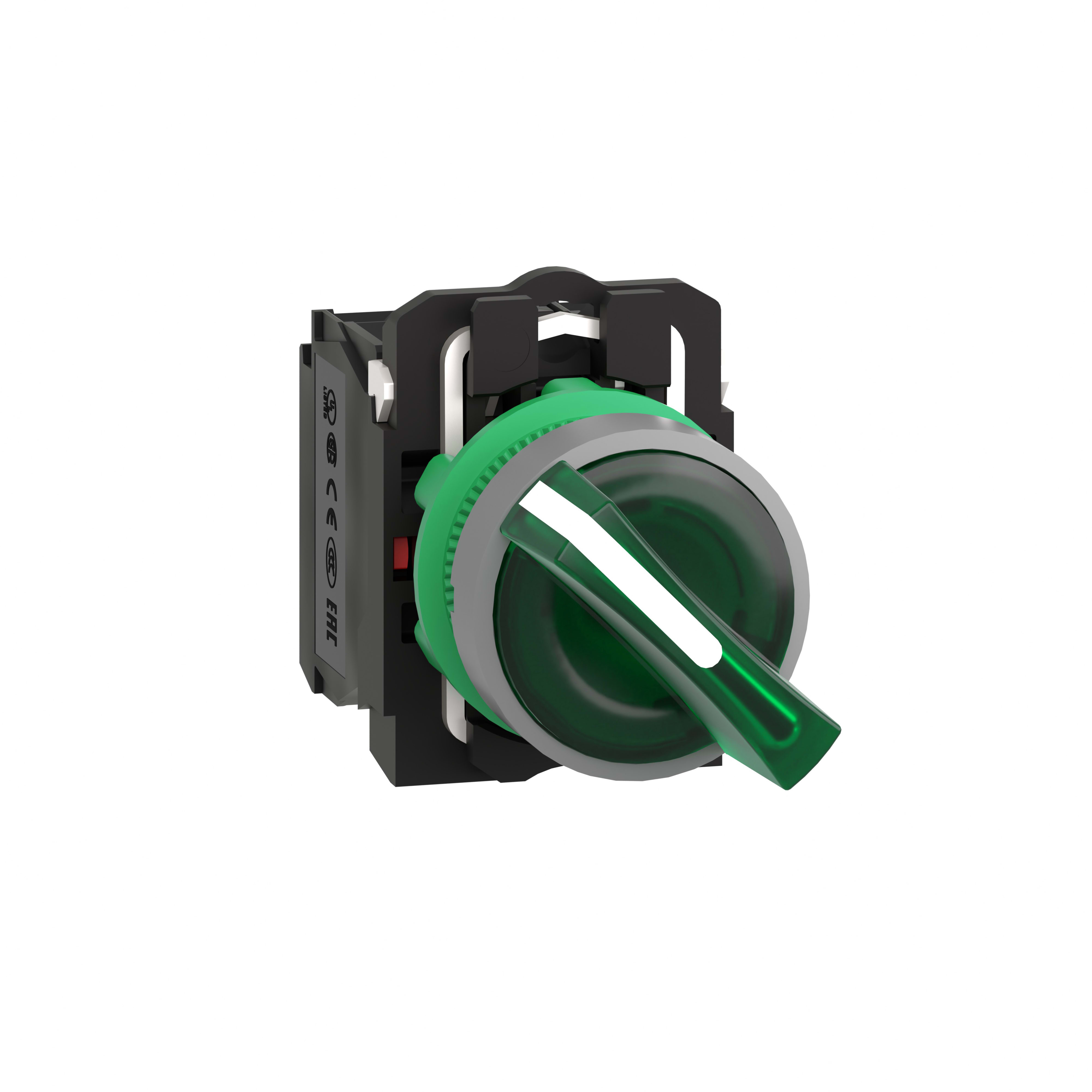 SCHNEIDER ELECTRIC - Selettore luminoso verde -Ø22- 24Vac/dc- ghiera grigia- 1NO+1NC - LED universale