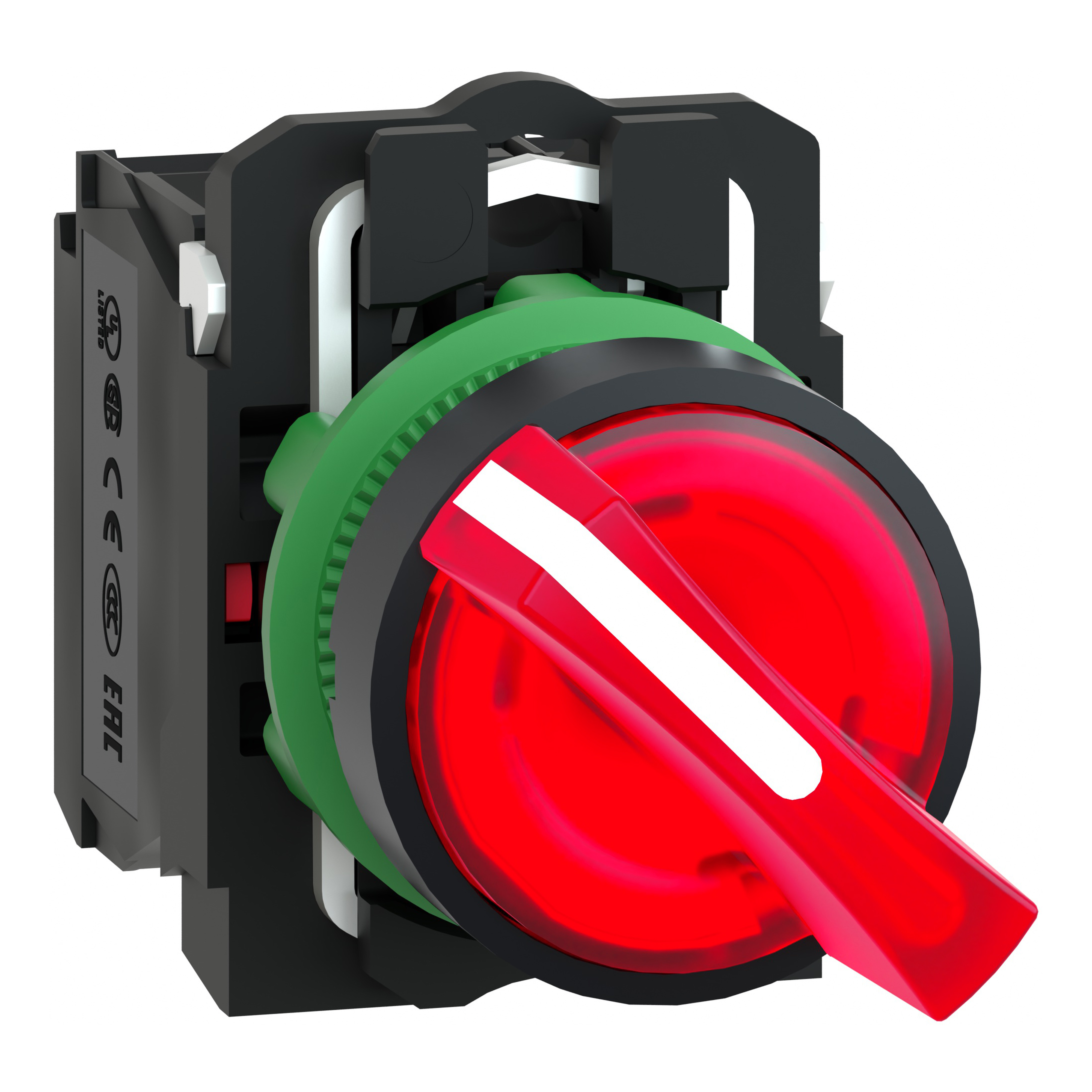 SCHNEIDER ELECTRIC - Selettore luminoso rosso Ø22 - 2 posizioni - 230Vac - 1NO+1NC- LED universale