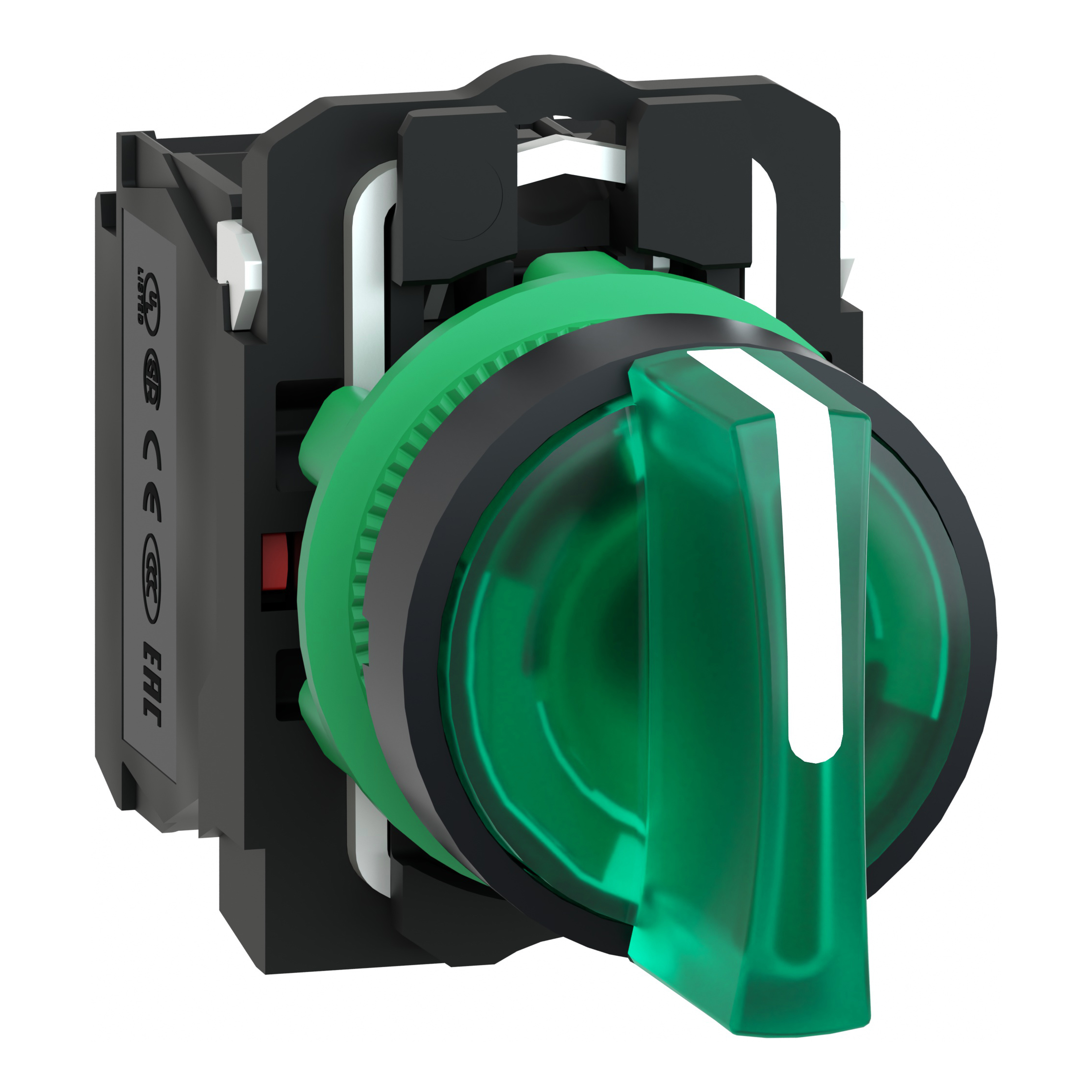 SCHNEIDER ELECTRIC - Selettore luminoso verde Ø 22 - 3 posizioni - 230Vac - 1NO+1NC- LED universale
