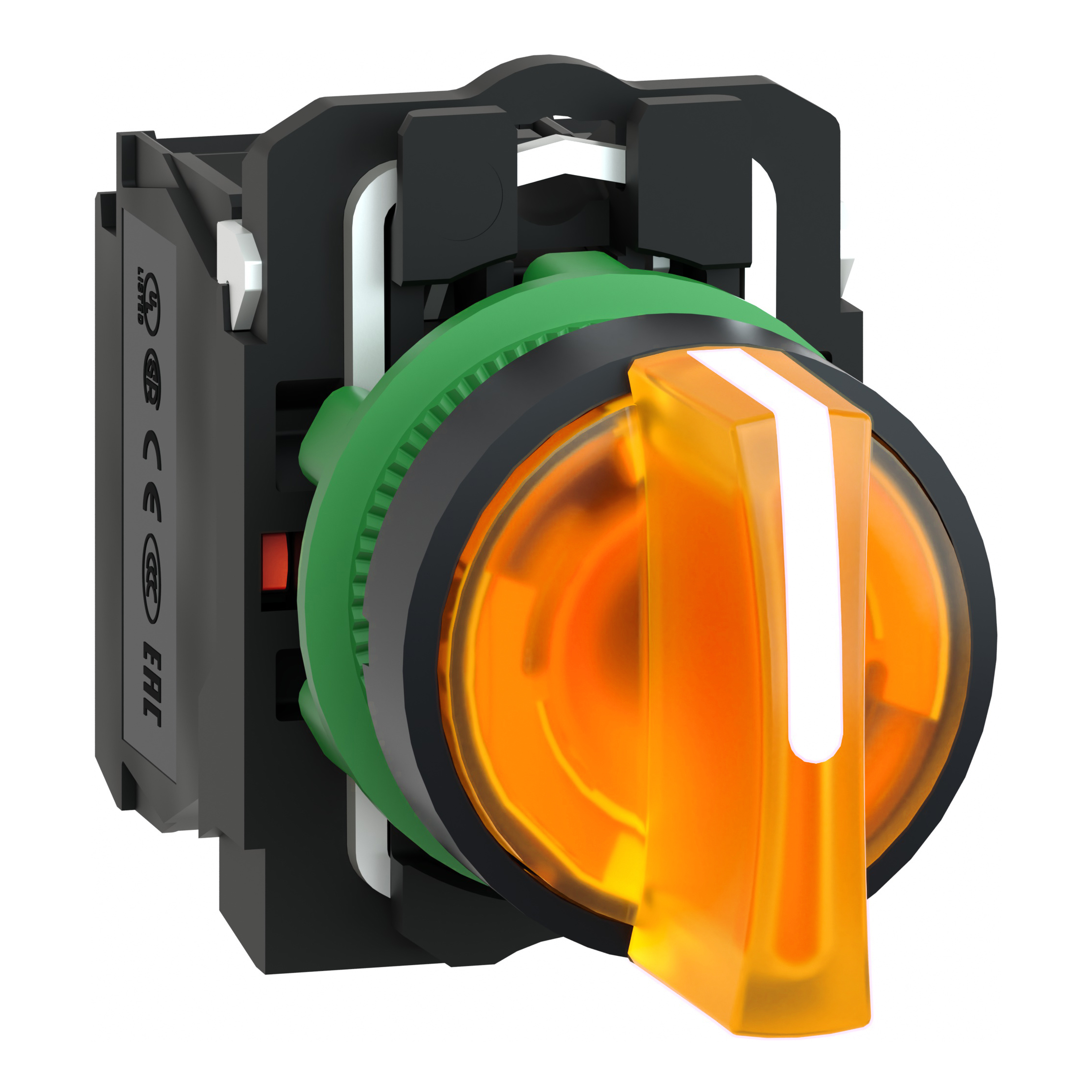 SCHNEIDER ELECTRIC - Selettore luminoso arancione Ø 22 - 3 posizioni - 230Vac - 1NO+1NC- LED universale