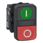 SCHNEIDER ELECTRIC - Pulsante doppio, Harmony XB4, metallo, 22 mm, 1 verde filoghiera con marcatura I + 1 rosso sporgente con marcatura O, 1NO+1NC, Push-in