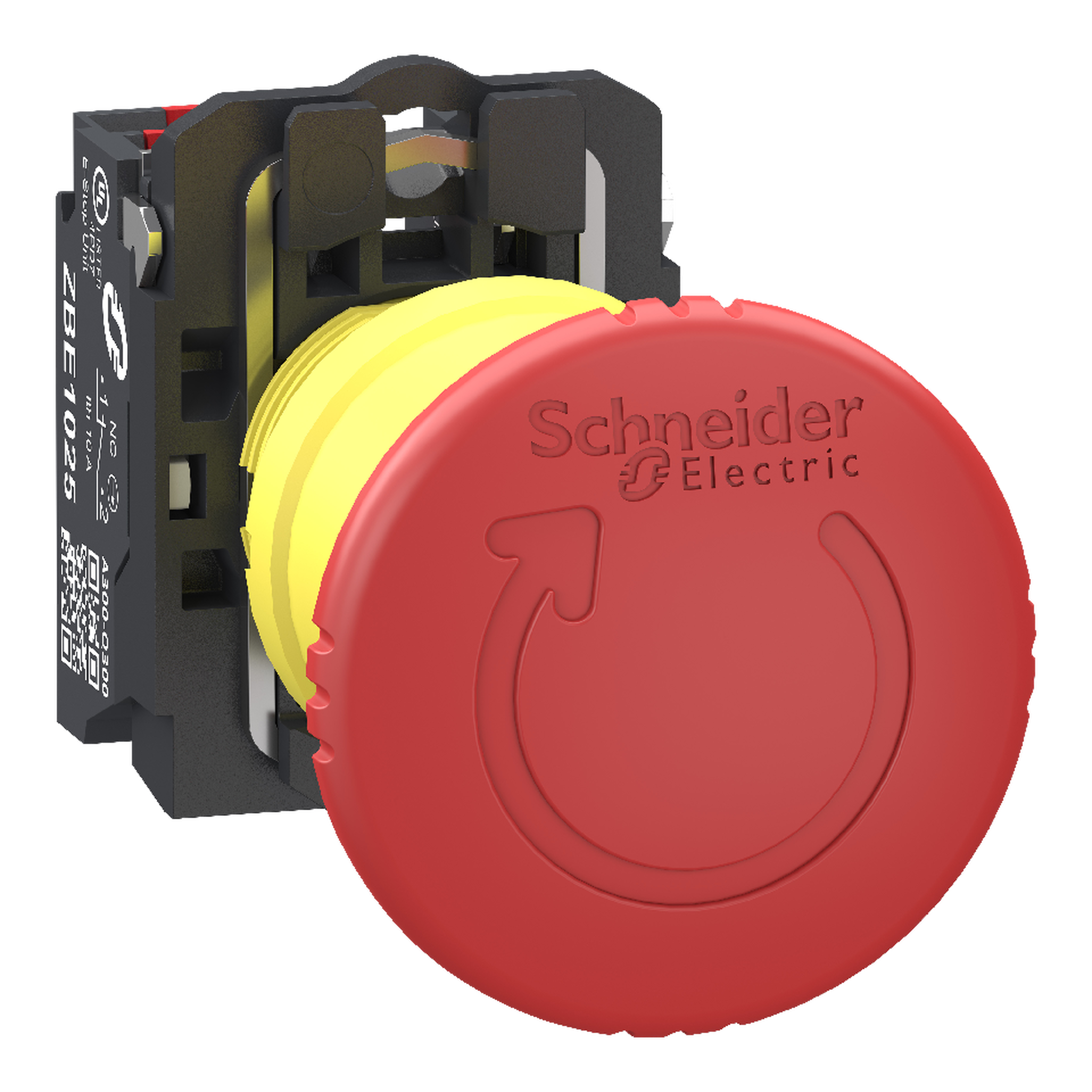 SCHNEIDER ELECTRIC - Pulsante arresto di emergenza, Harmony XB4, plastica, fungo rosso 40 mm, 22 mm, girare per sbloccare,2NC, contatti Push-in