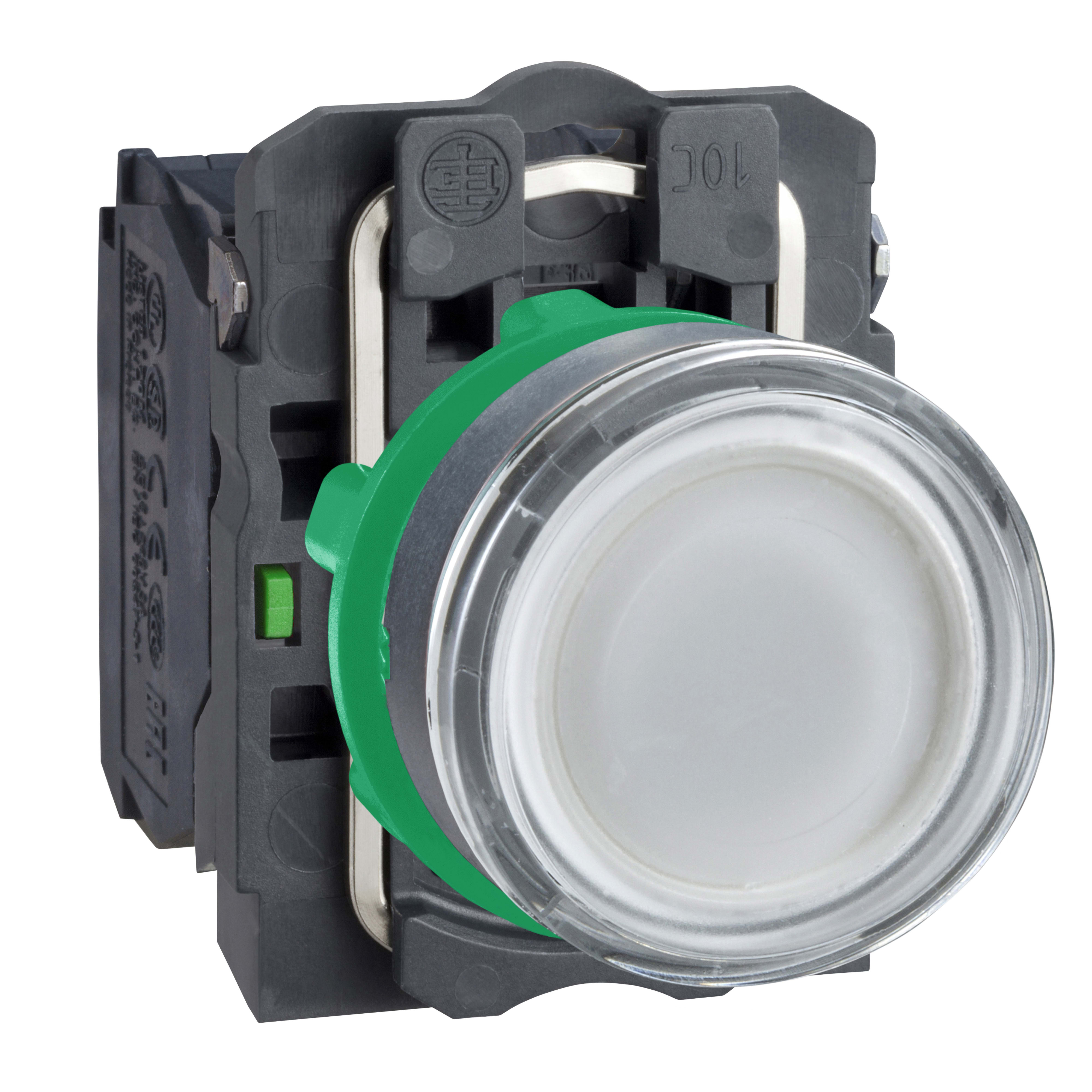 SCHNEIDER ELECTRIC - Pulsante luminoso bianco Ø22 - filoghiera ad impulso - 230Vacac/dc - 1NA+1NC- LED universale