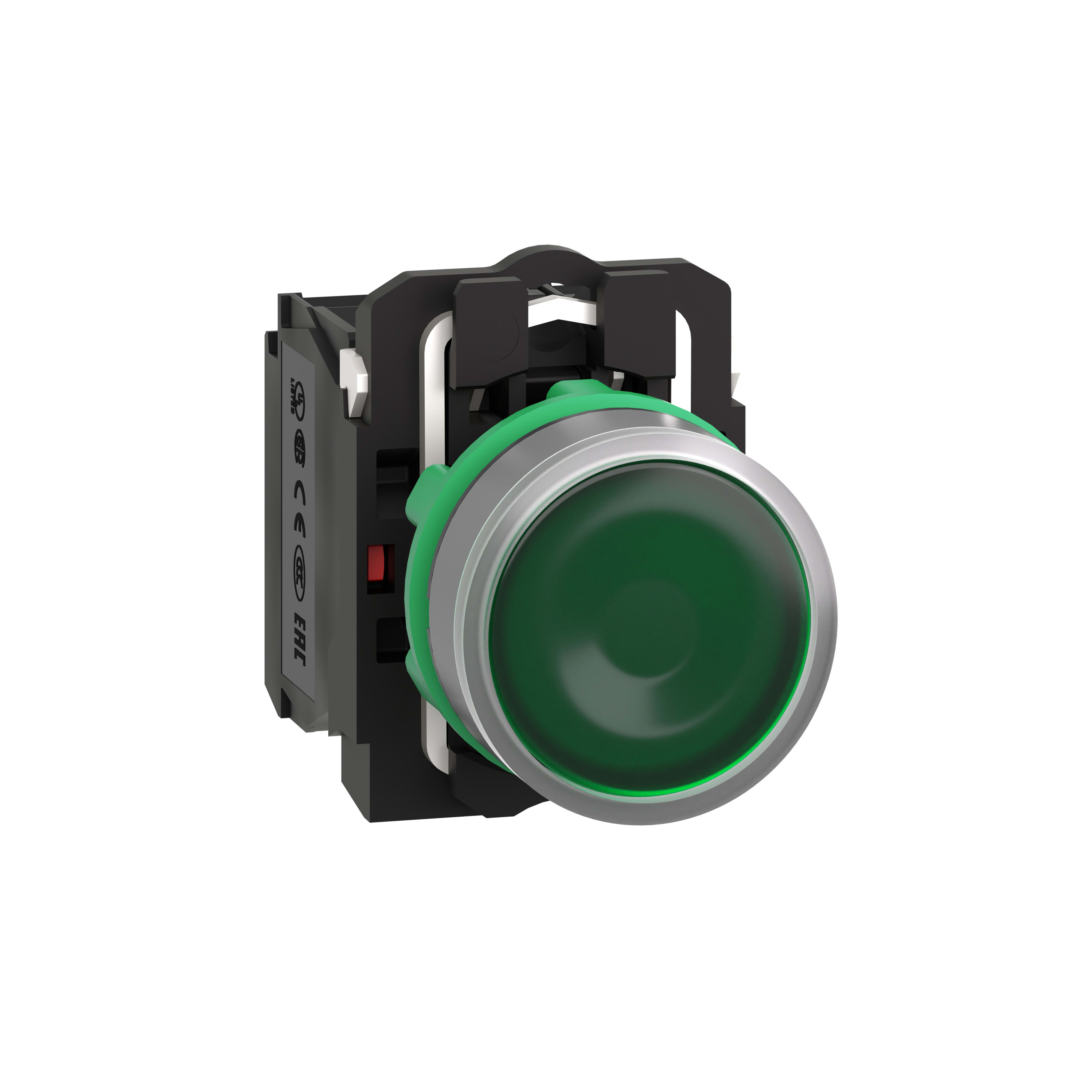 SCHNEIDER ELECTRIC - Pulsante luminoso verde - Ø22 - 24Vac/dc- ghiera grigia- 1NA+1NC- LED universale