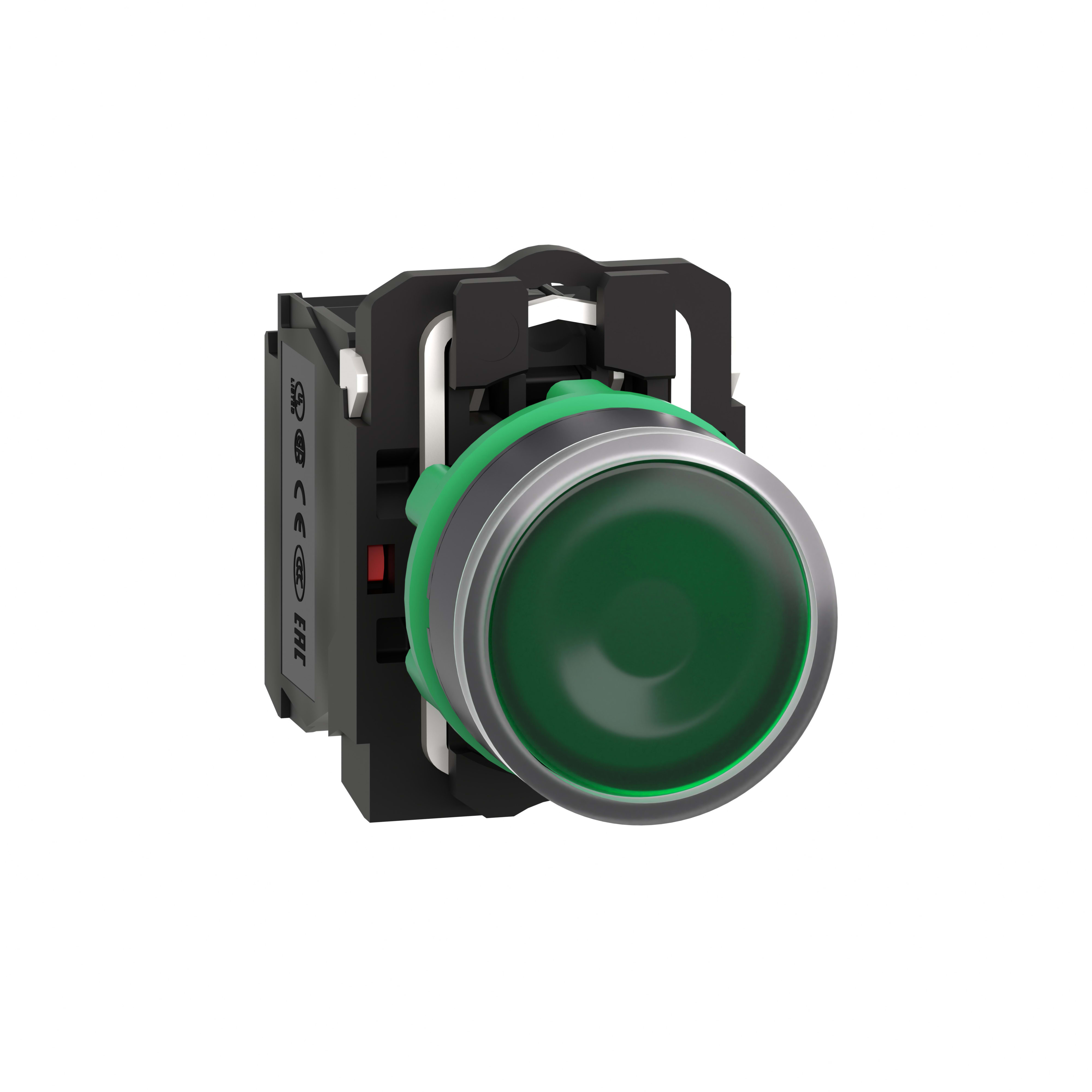 SCHNEIDER ELECTRIC - Pulsante luminoso verde Ø22 - filoghiera ad impulso - 230Vacac/dc - 1NA+1NC