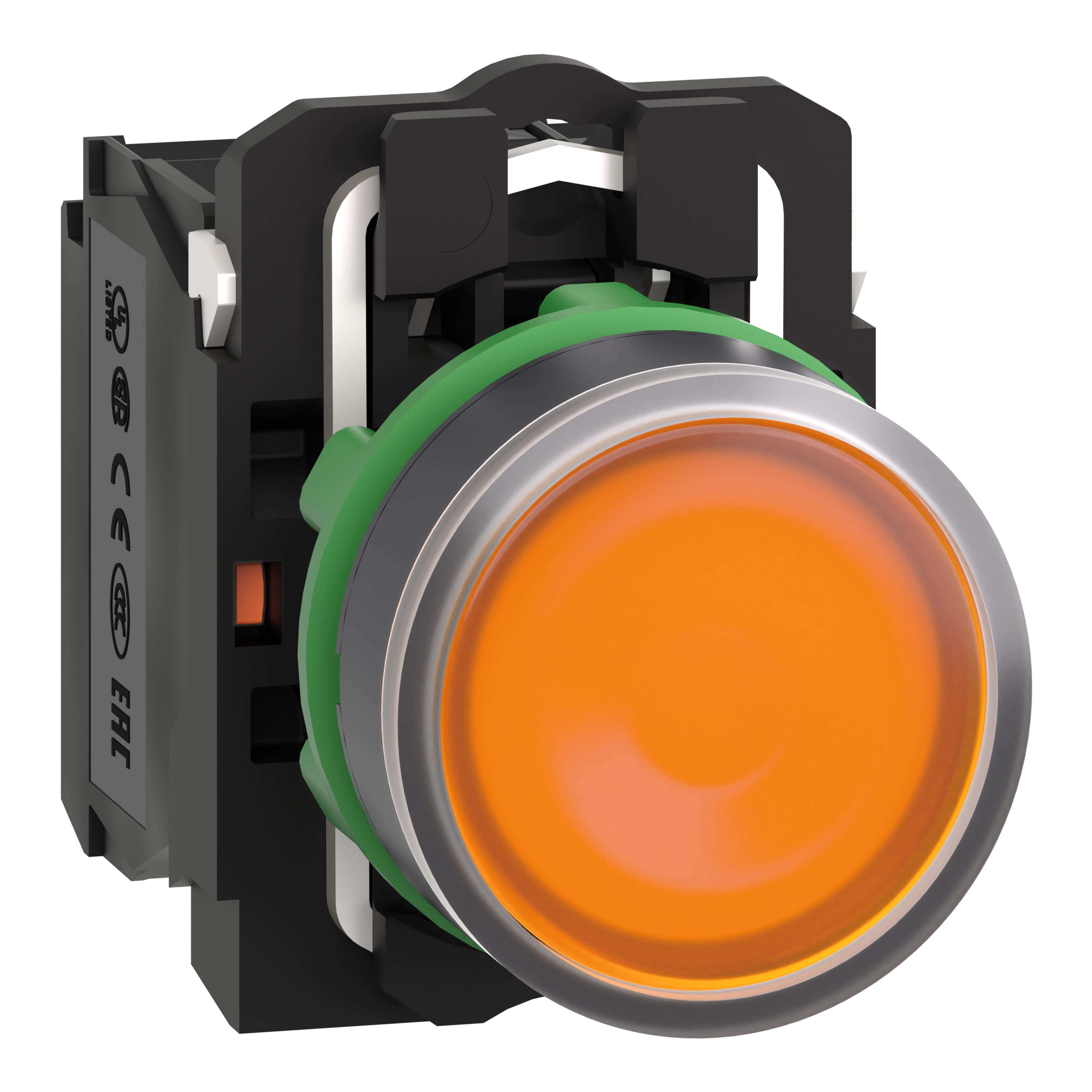 SCHNEIDER ELECTRIC - Pulsante luminoso arancione Ø 22 - Filoghiera,ad impulso - 230Vac - 1NO+1NC- LED universale