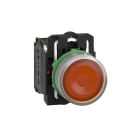 SCHNEIDER ELECTRIC - Pulsante luminoso arancione Ø22 - filoghiera ad impulso - 230Vac - 1NA+1NC- LED universale - ghiera grigia