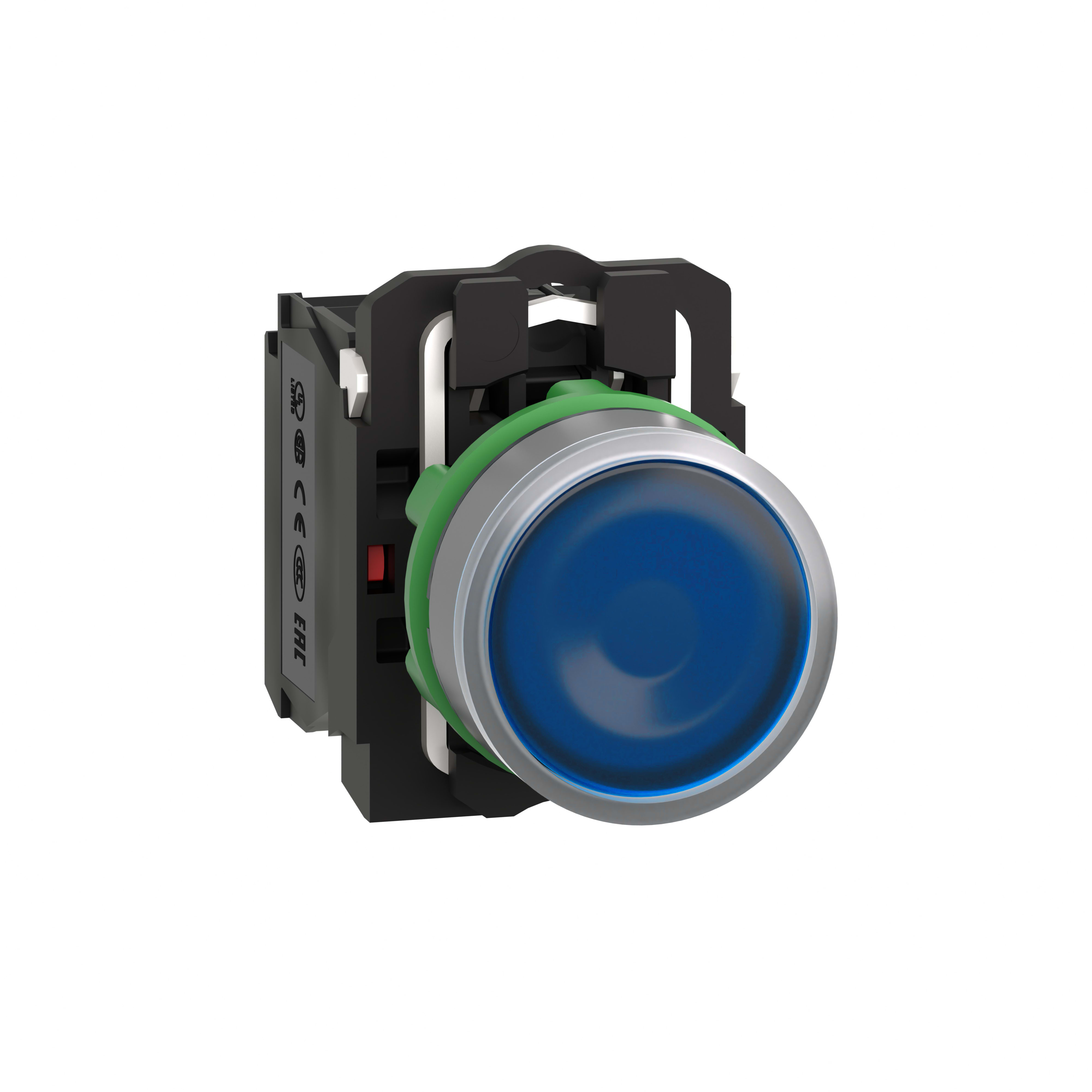 SCHNEIDER ELECTRIC - Pulsante luminoso blu Ø22 - filoghiera ad impulso - ghiera grigia-120Vac - 1NO+1NC- LED universale