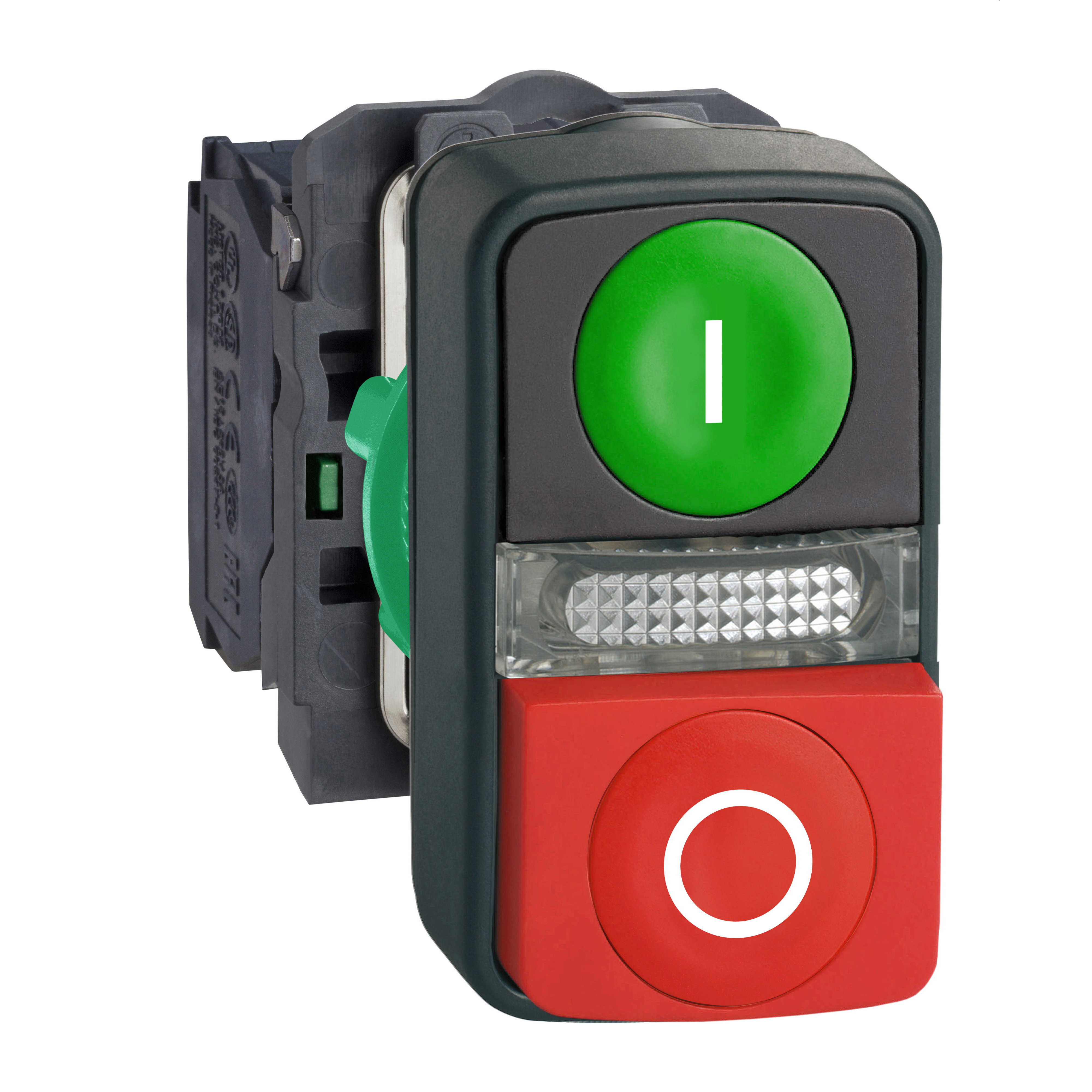 SCHNEIDER ELECTRIC - Pulsante Ø22 - doppio ad impulso - verde+rosso - luce bianca- 24V- IP40