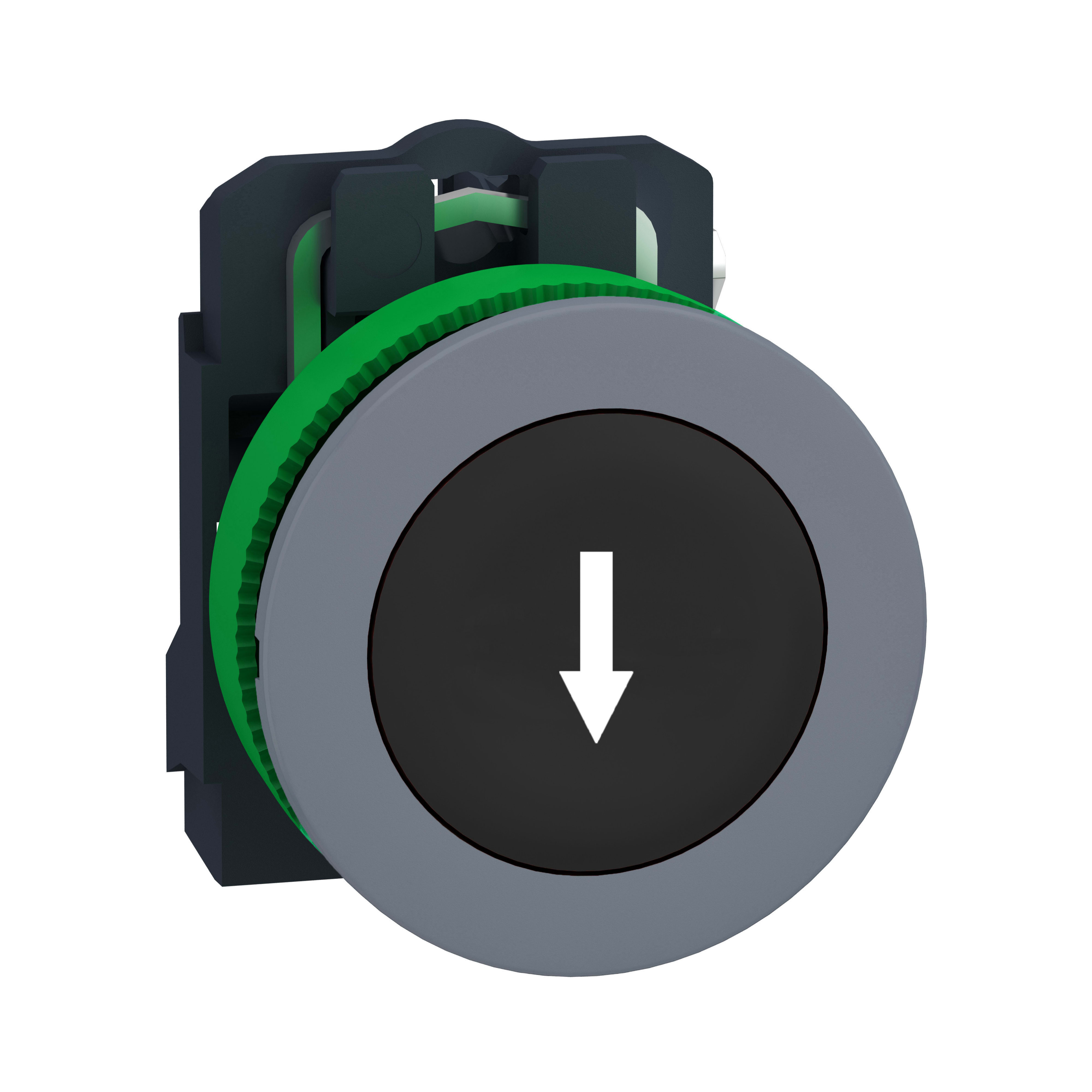 SCHNEIDER ELECTRIC - Pulsante, Harmony XB5, filopannello, plastica, nero, 30mm, ad impulso, con marcatura freccia, 1 NO, ghiera grigia XB5FA3351C0