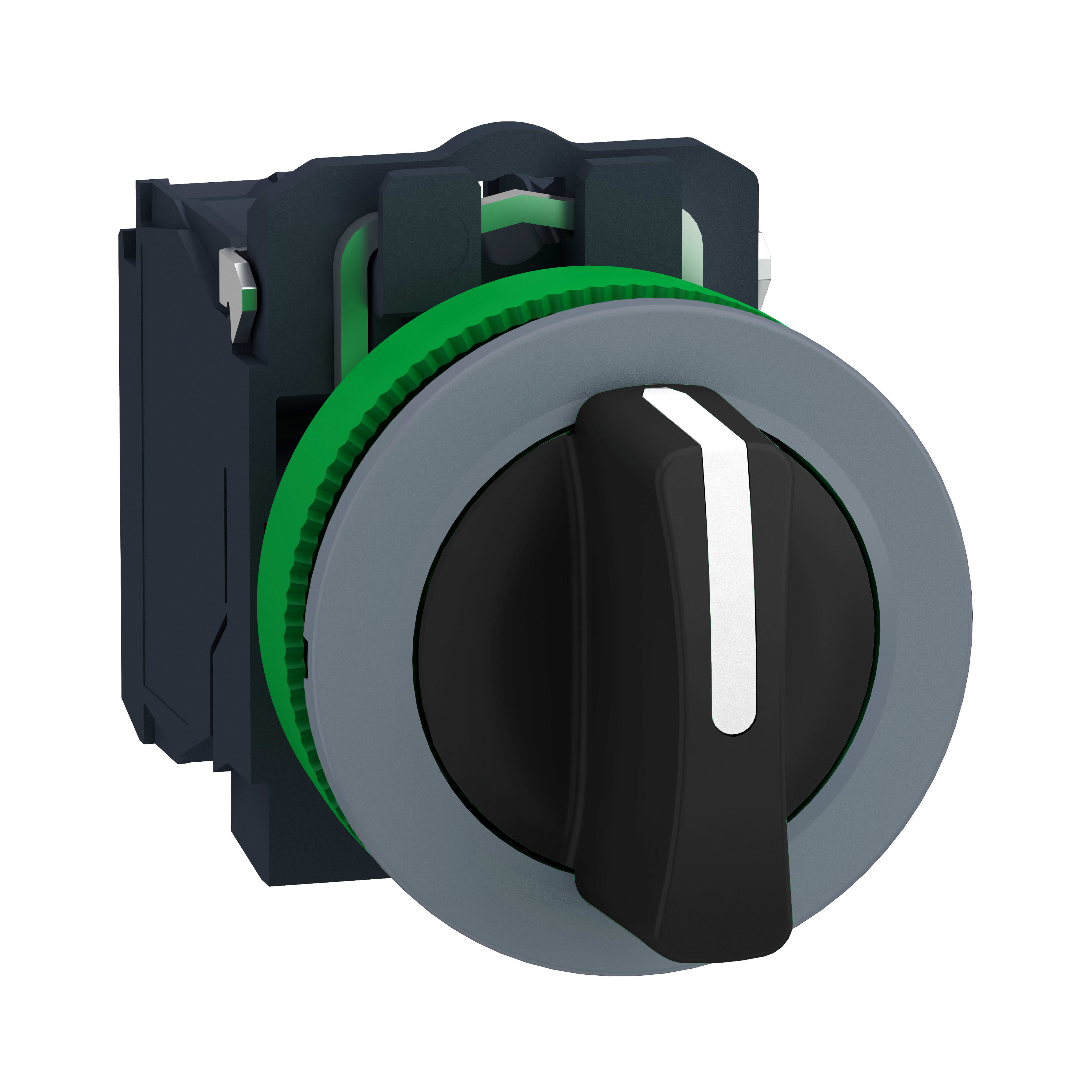 SCHNEIDER ELECTRIC - Selettore, Harmony XB5, filopannello, ghiera grigia, 30mm, 3 posizioni fisse leva standard nera, 2NO