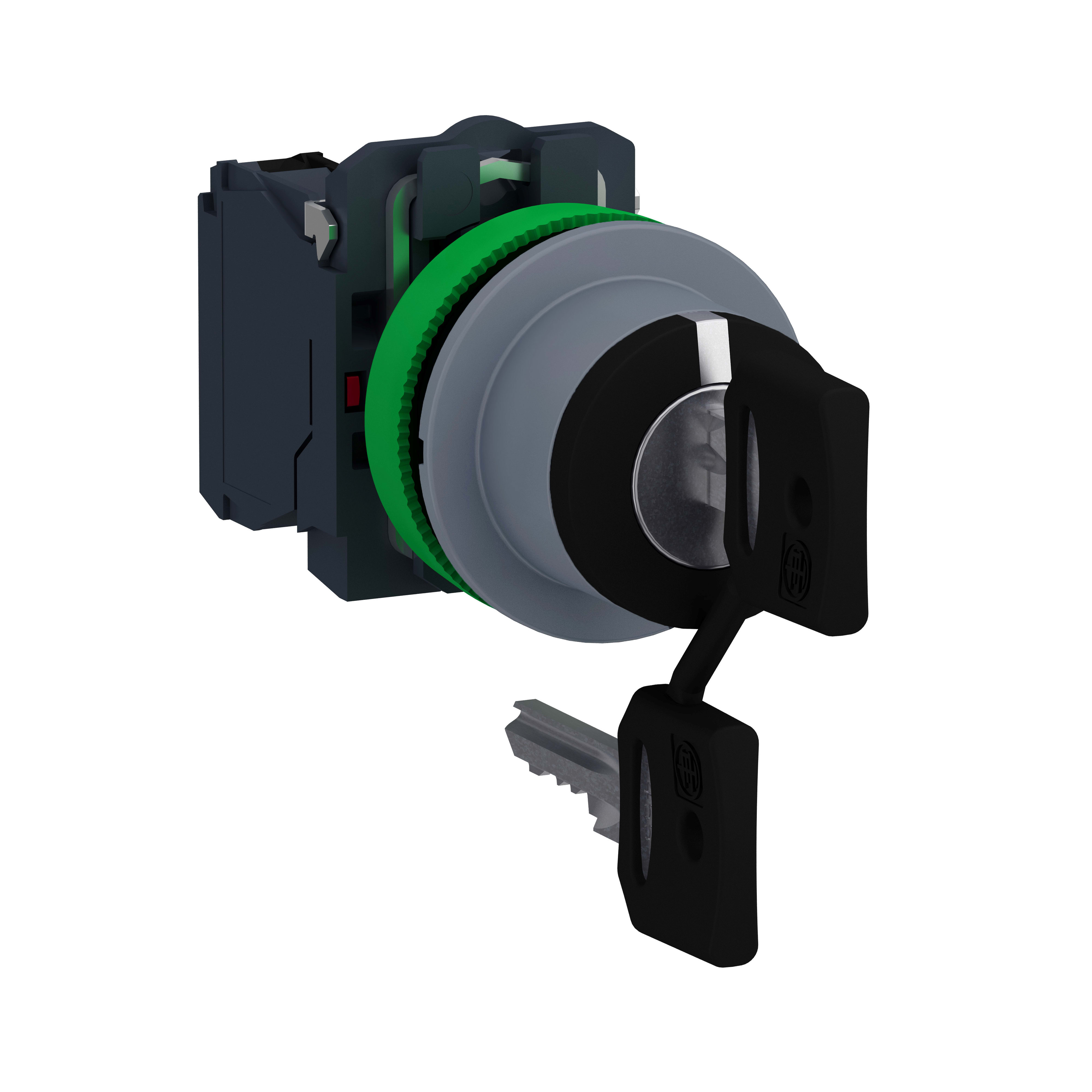 SCHNEIDER ELECTRIC - Selettore, Harmony XB5, filopannello, 30mm,chiave 455 3 pos. fisse estrazione chiave in tutte 3 pos 2 NO, ghiera grigia