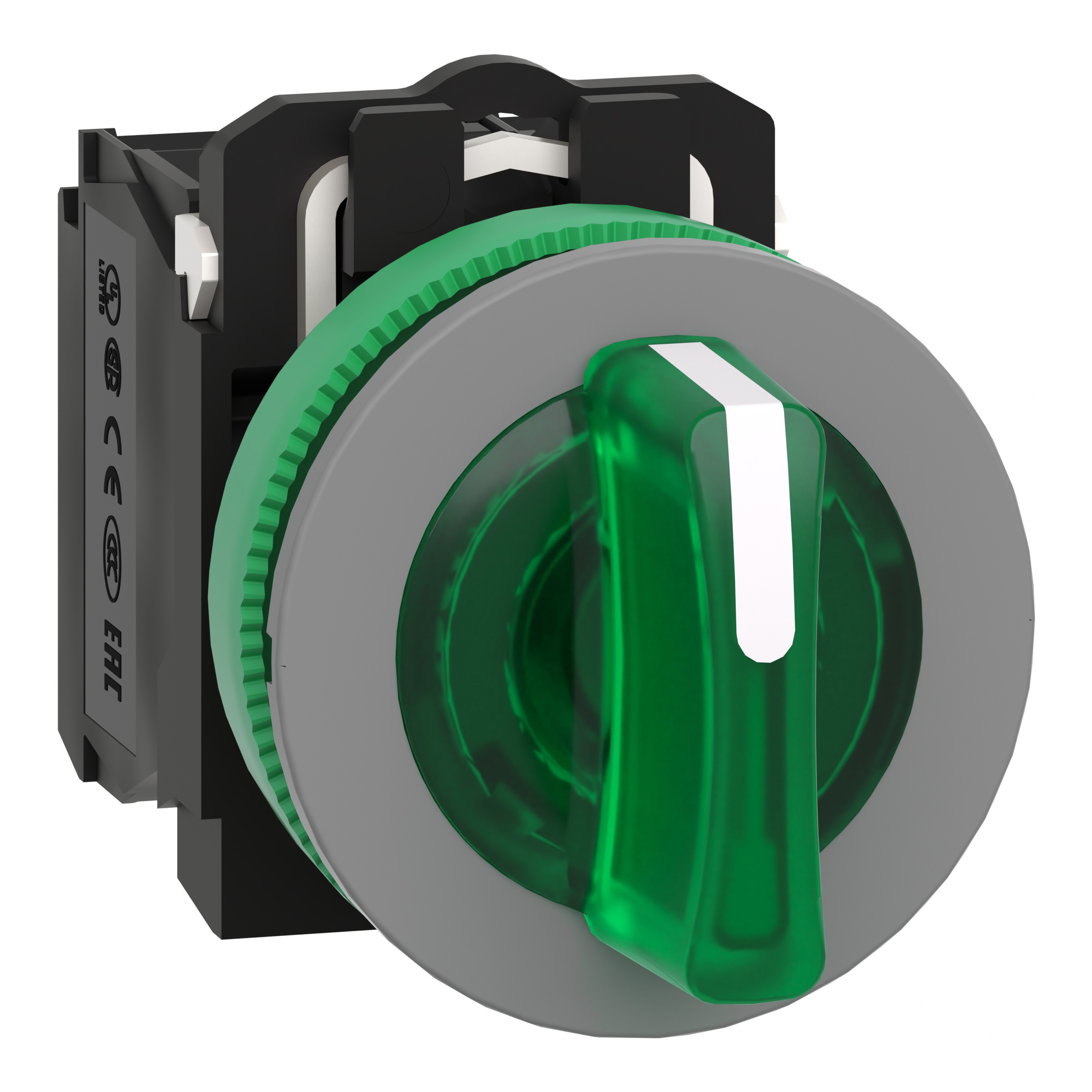 SCHNEIDER ELECTRIC - Selettore luminoso verde 3 posizioni.- filopannello - 120Vac - ghiera grigia - Ø30 - LED universale - NO+NC
