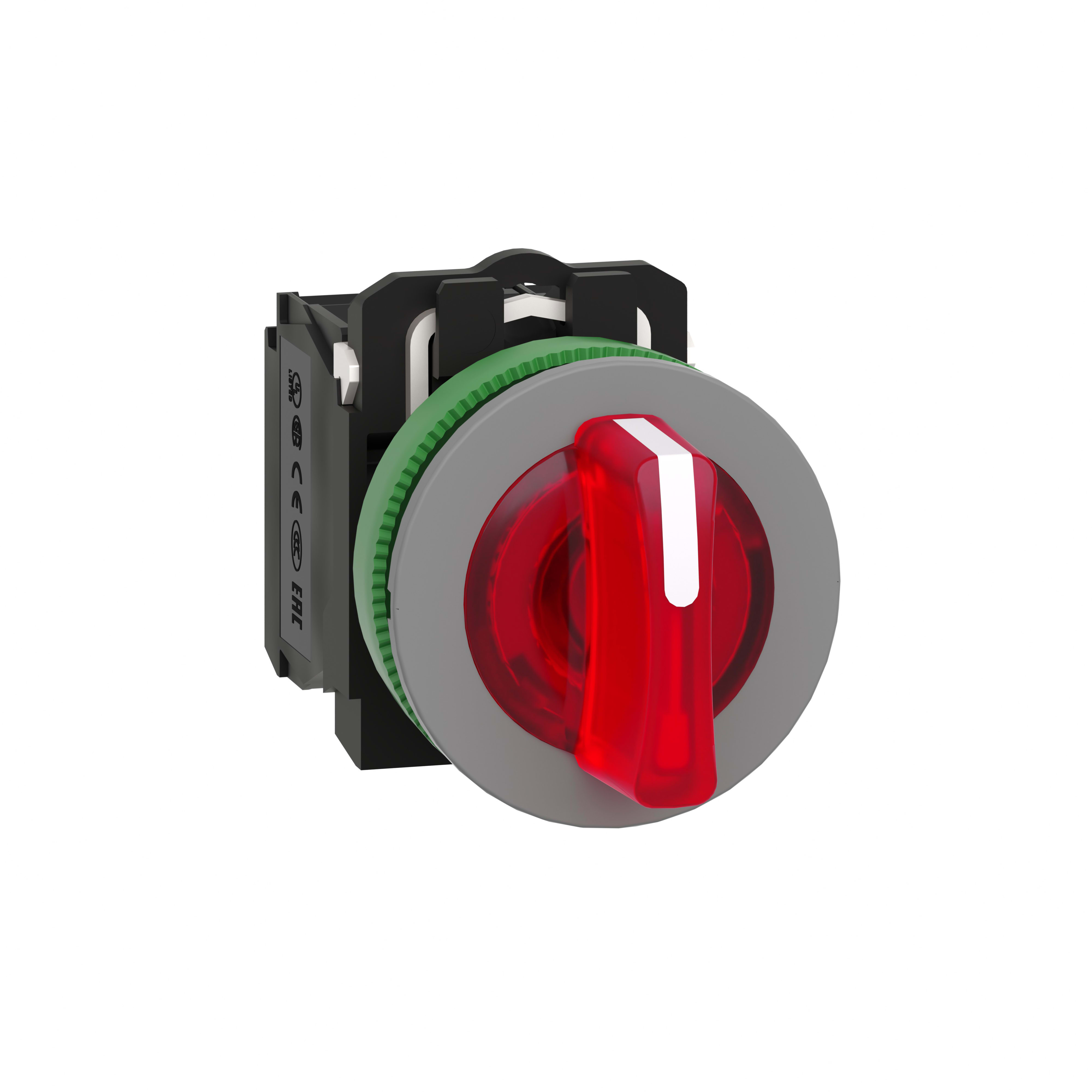 SCHNEIDER ELECTRIC - Selettore luminoso rosso 3 posizioni.- filopannello - 24Vac/dc - ghiera grigia - Ø30 - LED universale - NO+NC