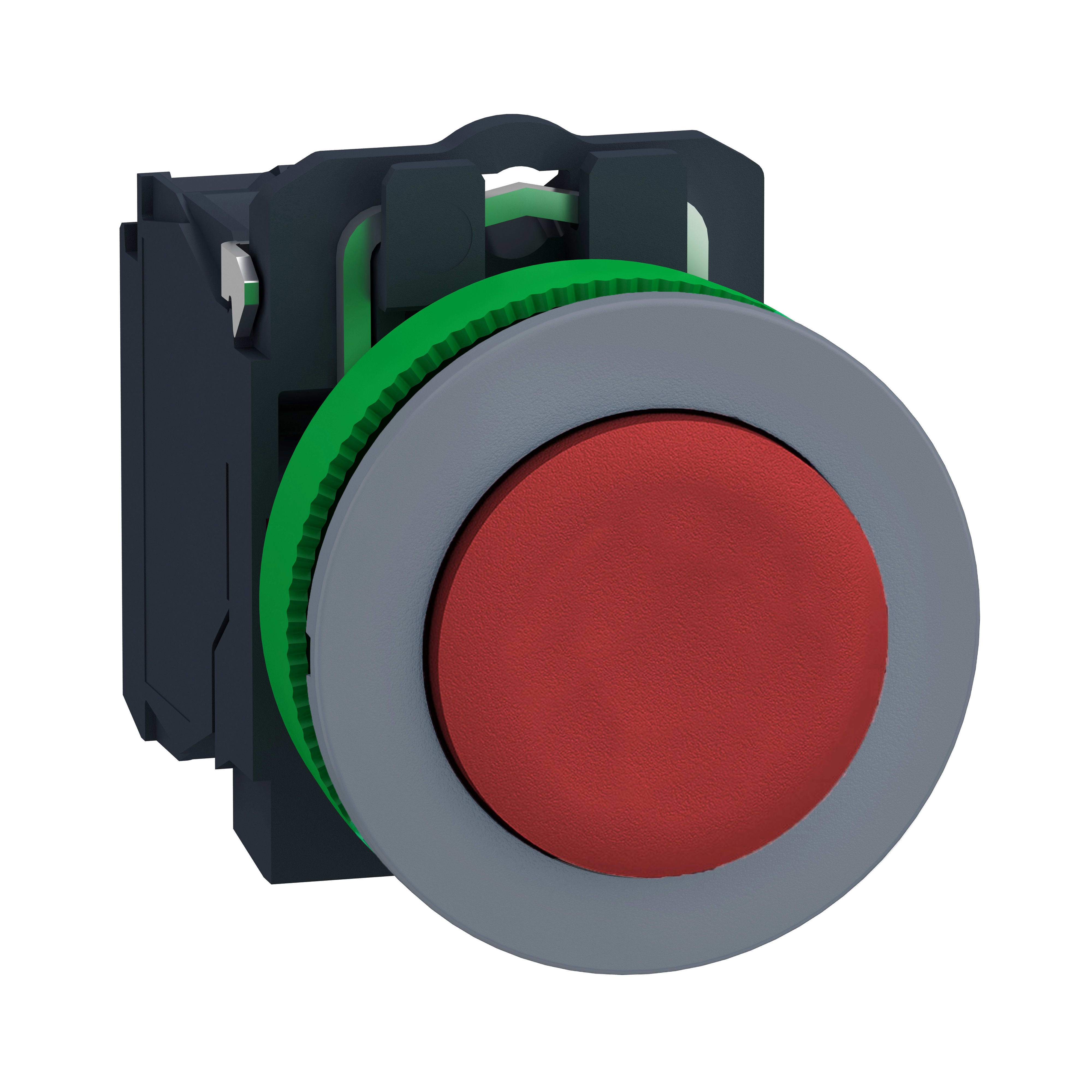 SCHNEIDER ELECTRIC - Pulsante rosso sporgente filopannello, Ø30, ghiera grigia