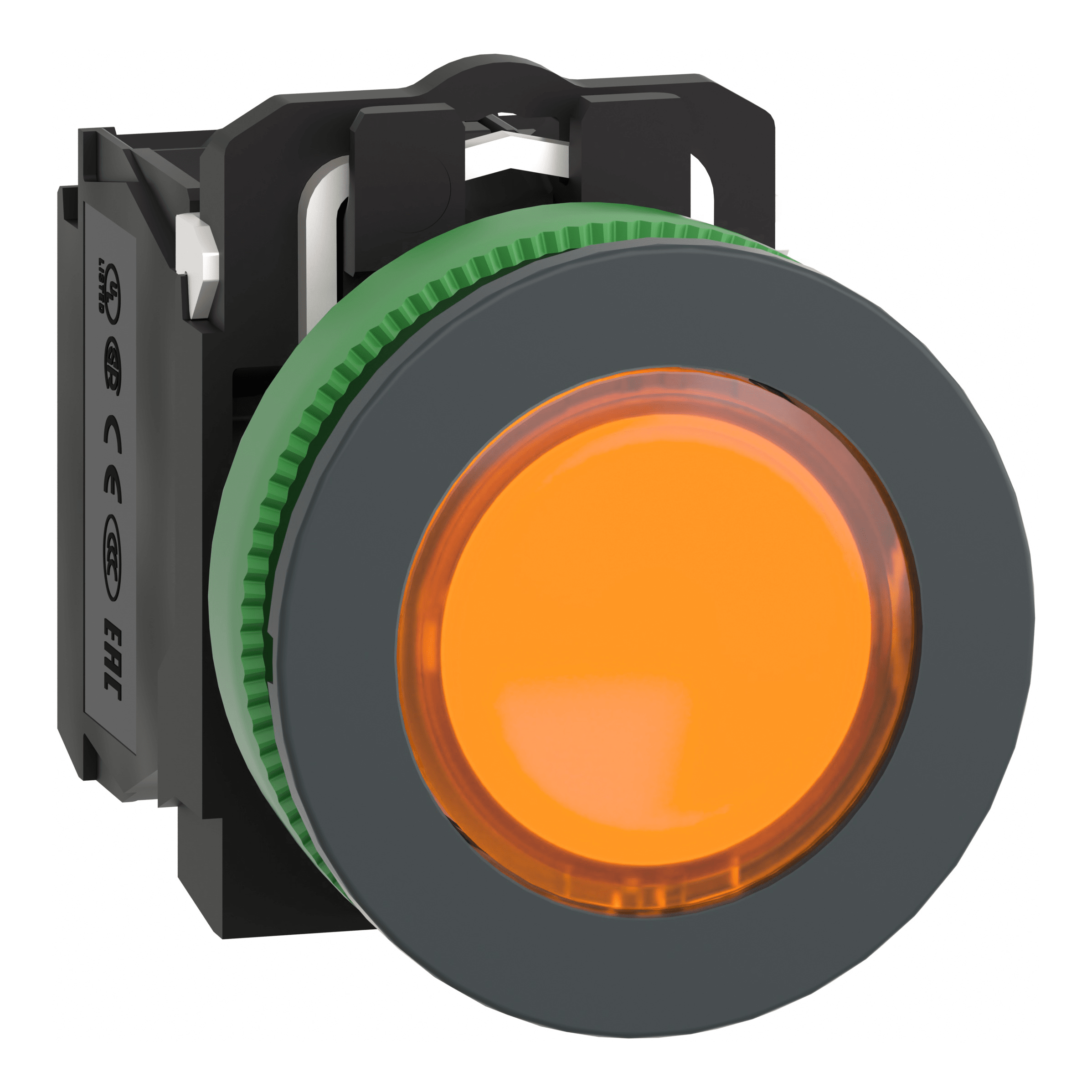 SCHNEIDER ELECTRIC - Harmony XB5, pulsante luminoso arancione Ø30 filopannello, ad impulso, plastica, LED universale, 230Vac, NO+NC