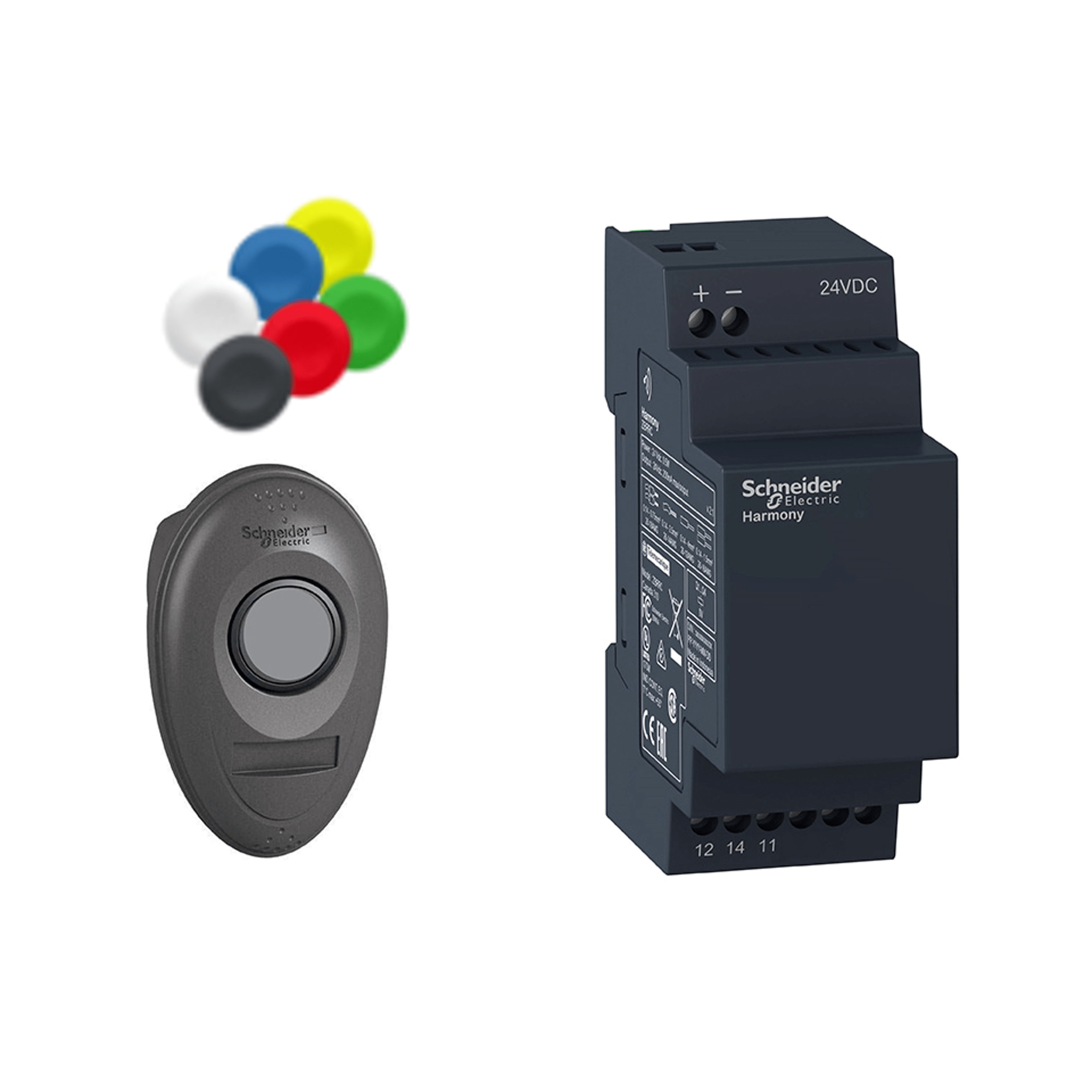 SCHNEIDER ELECTRIC - Kit pulsante wireless senza batteria ricevitore non configurabile+ 1 set di capsule, Harmony XB5, plastica, 22mm, 24V DC XB5RMB03