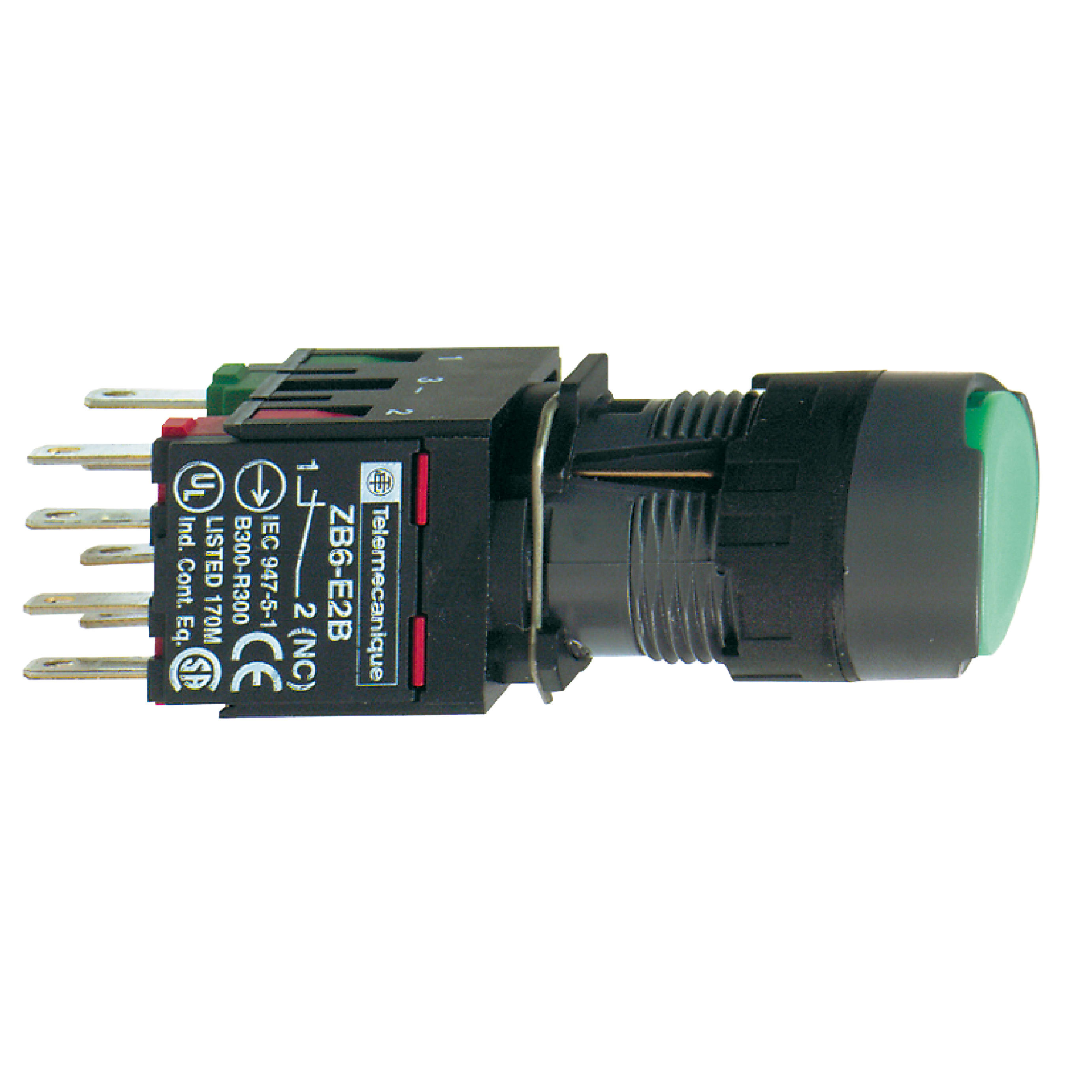 SCHNEIDER ELECTRIC - Pulsante luminoso verde Ø16 - ROTONDO, ad aggancio - 12..24V - 1NO+1NC