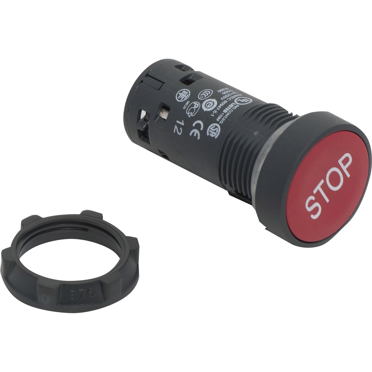 SCHNEIDER ELECTRIC - Pulsante ad impulso rosso - 1 NC - "STOP" bianco XB7NA4234