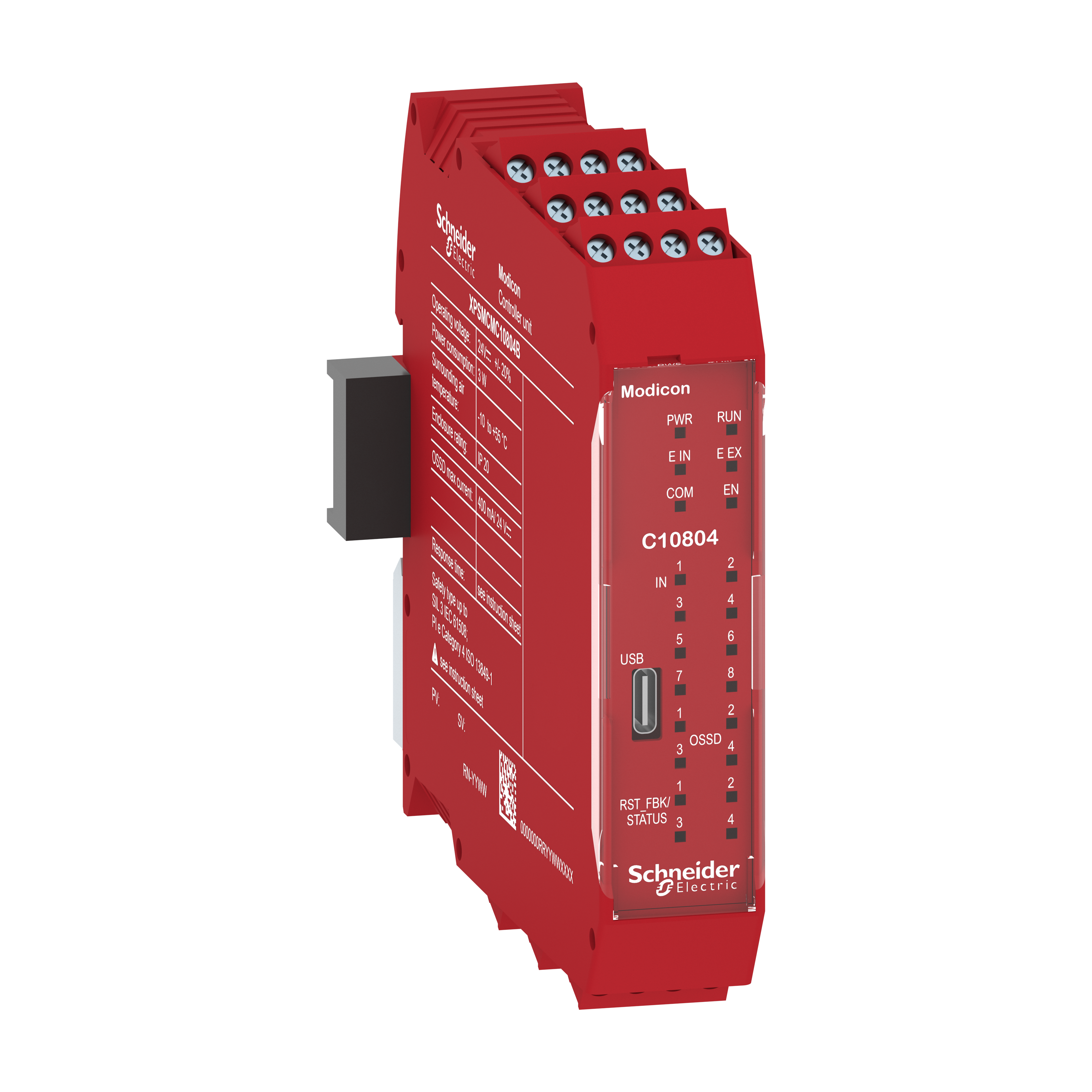 SCHNEIDER ELECTRIC - CPU di sicurezza con connettore posteriore, Modicon XPSMCM, 8 ingressi + 4 uscite digitali a singolo canale SIL3, morsetti a vite