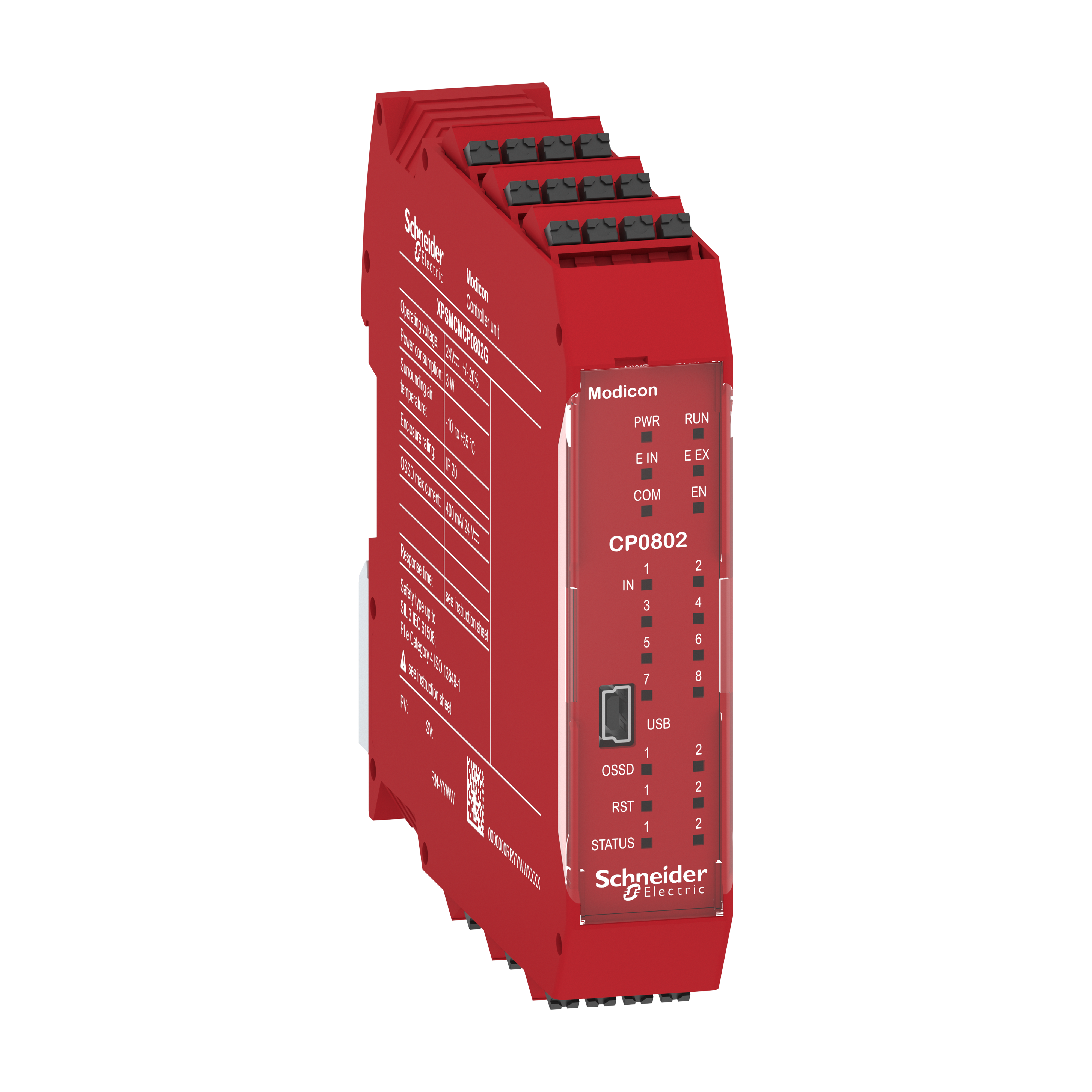 SCHNEIDER ELECTRIC - CPU di sicurezza con connettore posteriore, Modicon XPSMCM, 8 ingressi + 2 uscite digitali a doppio canale SIL3 morsetti a molla