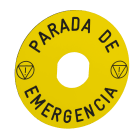 SCHNEIDER ELECTRIC - Etichetta circolare Ø90 - Harmony XB4, Harmony XB5 per pulsante arresto emergenza - gialla - con marcatura PARADA DE EMERGENCIA con logo ISO13850 ZBY8430