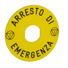 SCHNEIDER ELECTRIC - Etichetta circolare Ø90 - Harmony XB4, Harmony XB5 per pulsante arresto emergenza - gialla - con marcatura ARRESTO DI EMERGENZA con logo ISO13850