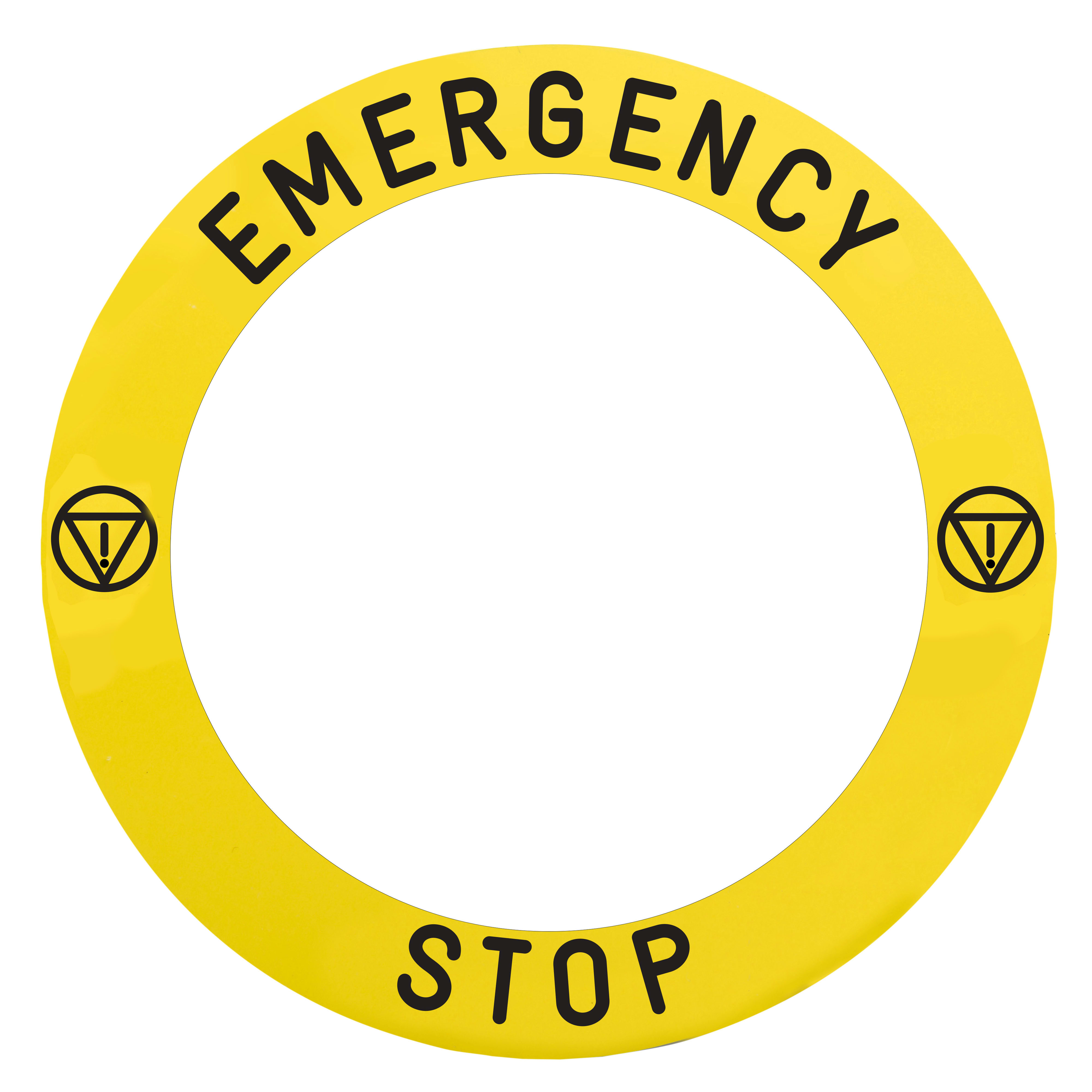 SCHNEIDER ELECTRIC - Etichetta adesiva gialla EMERGENCY STOP e logo diam.90mm Harmony XB4, Harmony XB5 specifica per fungo emergenza luminoso