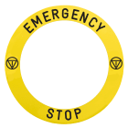 SCHNEIDER ELECTRIC - Etichetta adesiva gialla EMERGENCY STOP e logo diam.90mm Harmony XB4, Harmony XB5 specifica per fungo emergenza luminoso