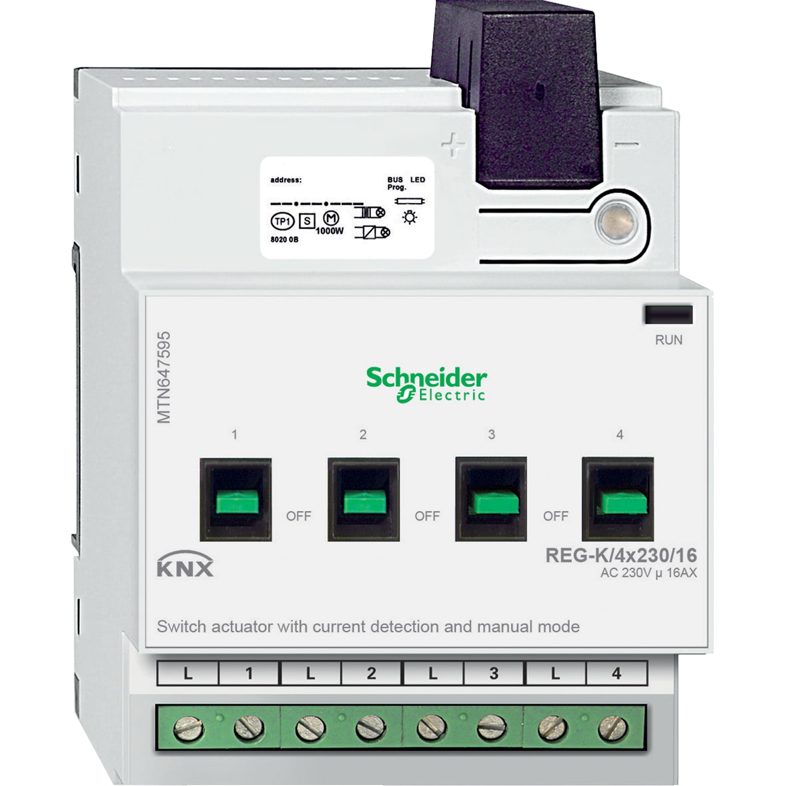 SCHNEIDER ELECTRIC - Attuatore di commutazione REG-K/4x230/16 con modalità manuale e rilev corrente