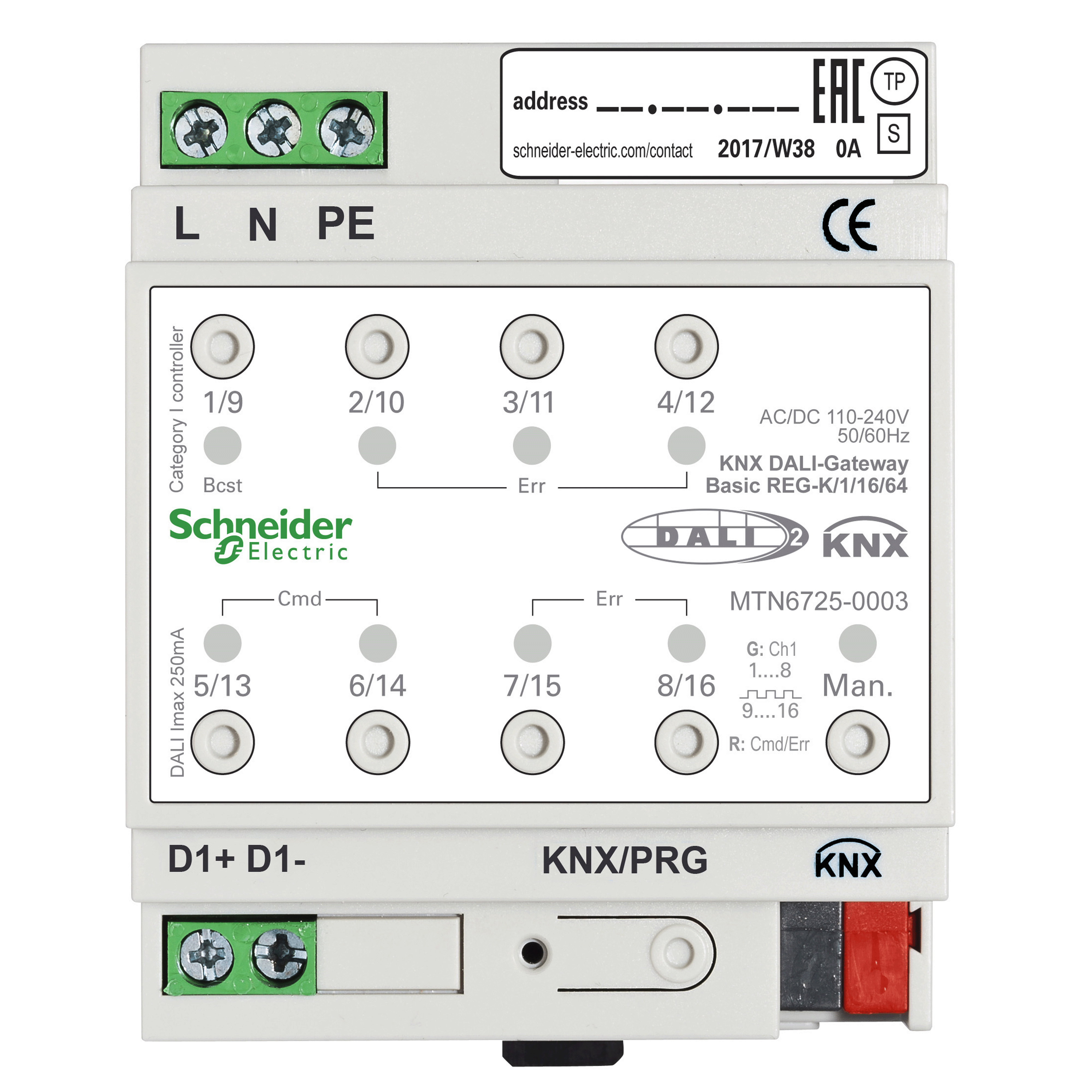 SCHNEIDER ELECTRIC - Gateway Dali KNX, SpaceLogic KNX, SpaceLogic KNX, 1 canale 64 Lampade Dali2 MTN6725-0003