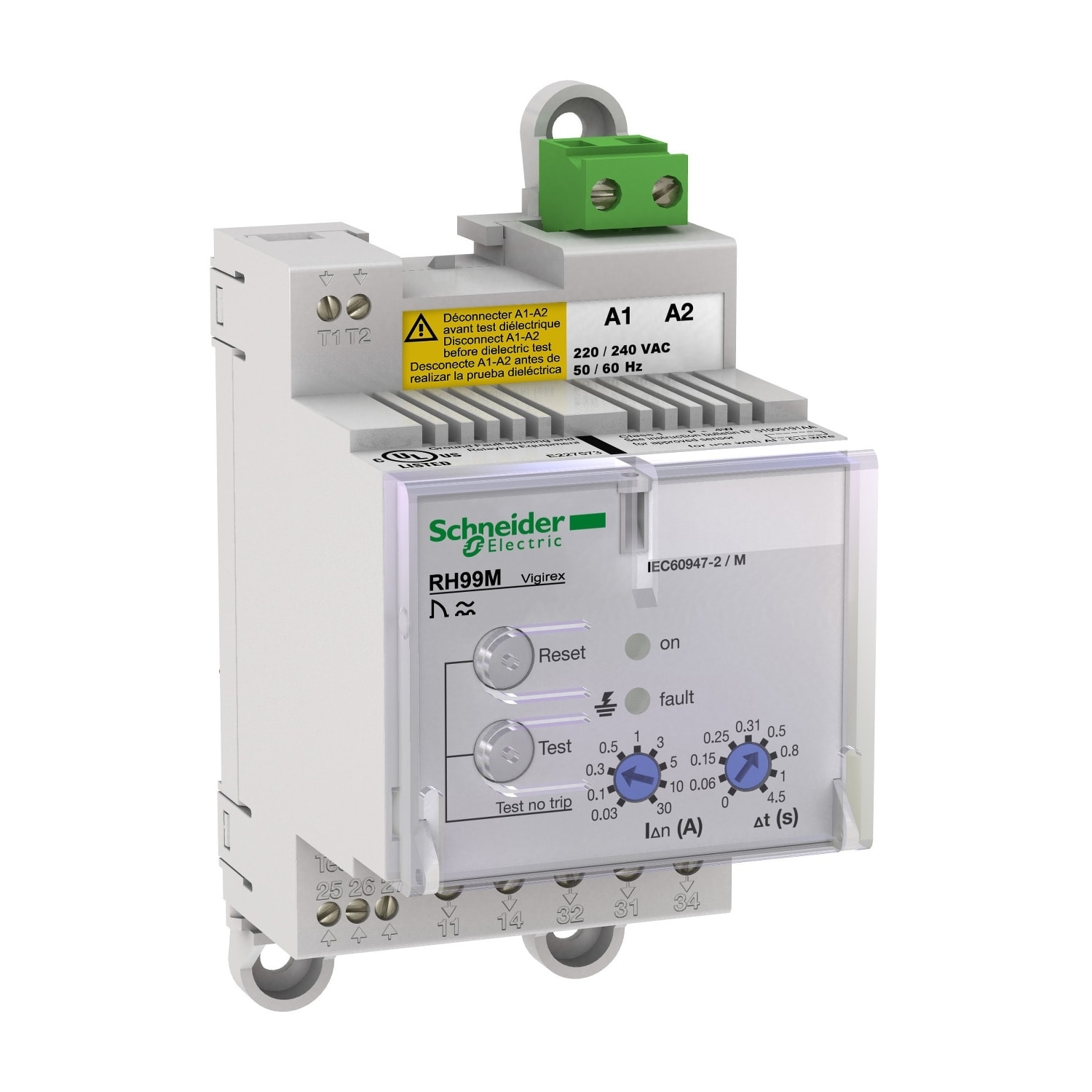 SCHNEIDER ELECTRIC - Relè di protezione corrente differenziale, VigiPacT, RH99M, 30mA-30A, 220/240VAC 50/60Hz, /VDC, montaggio su guida DIN