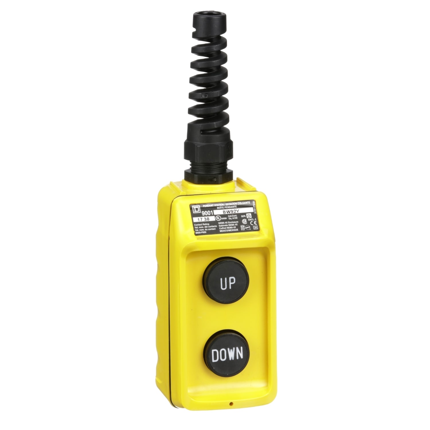 SCHNEIDER ELECTRIC - Pulsantiera pensile, Harmony 9001B, interblocco meccanico, gialla, velocità singola, 5A, 600V AC, marcatura etichetta salita-discesa