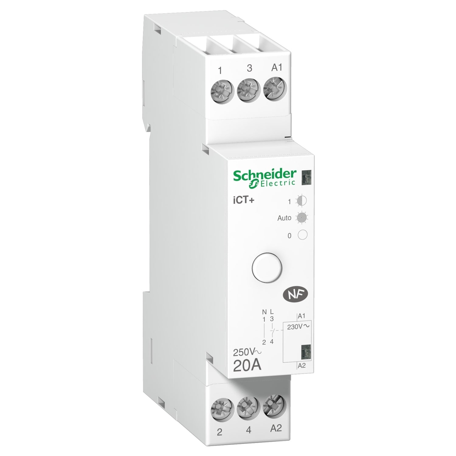 SCHNEIDER ELECTRIC - Contattore, Acti9, iCT+, 1P+N, 1NA, 20A (AC7a), 20A (AC7b), 230Vca