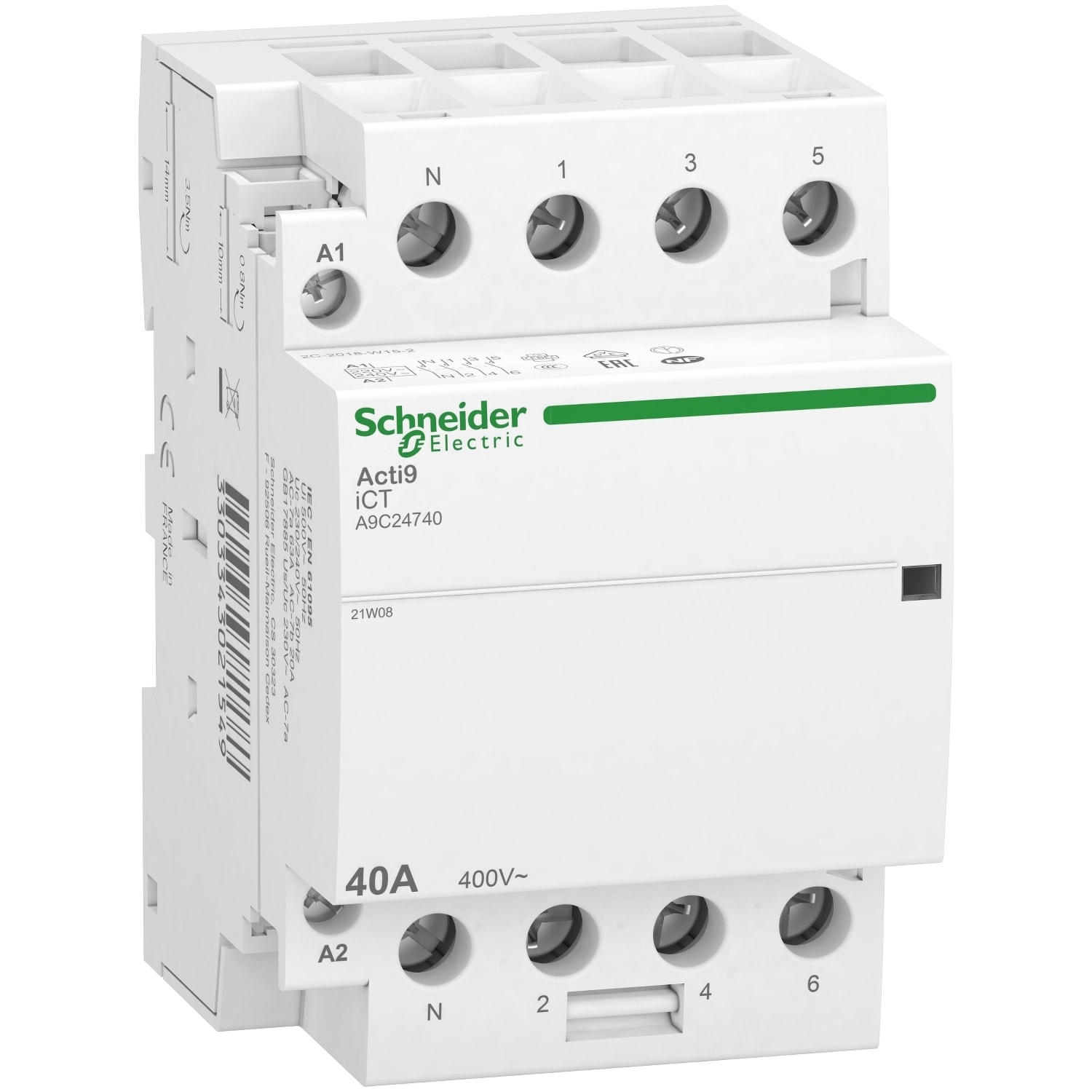 SCHNEIDER ELECTRIC - Contattore iCT 4NA 40A comando 230÷240Vca 3P+N