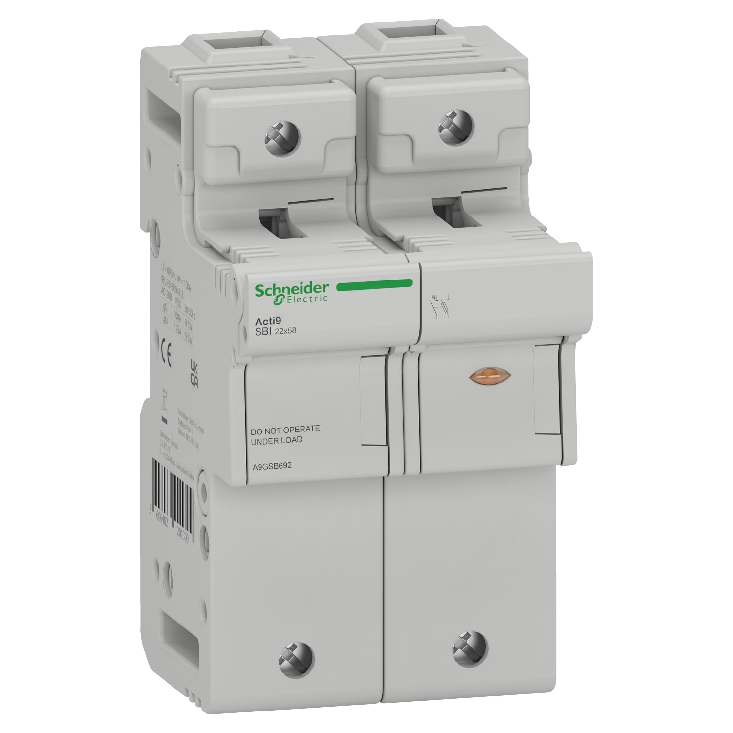 SCHNEIDER ELECTRIC - Sezionatore Acti9 SBI, 1P+N, 125 A, per fusibile 22 x 58 mm