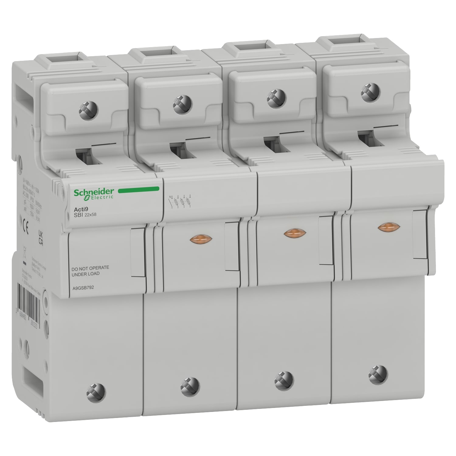 SCHNEIDER ELECTRIC - Sezionatore con fusibile, Acti9 SBI, 3P+N, 125 A, per fusibile 22 x 58 mm